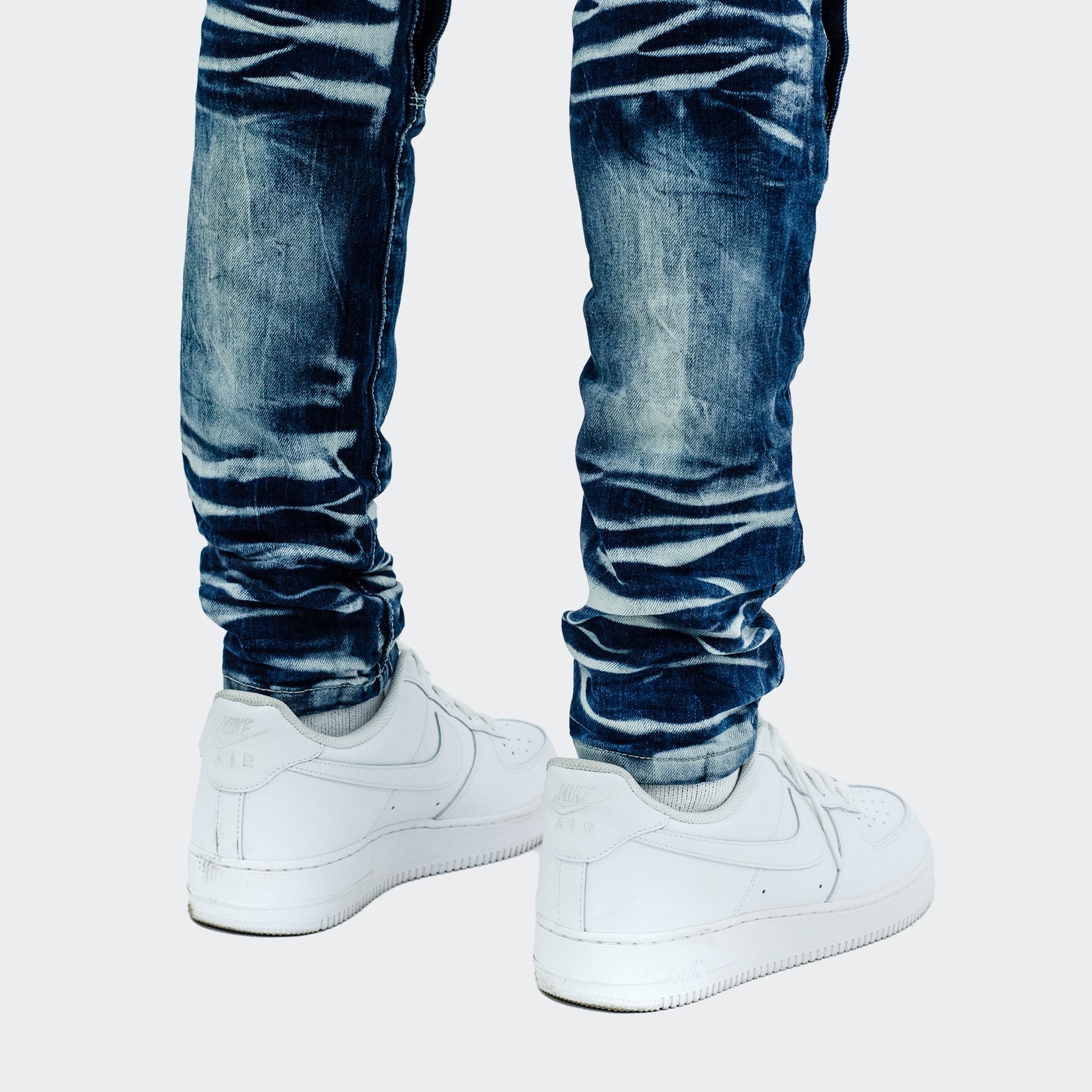 Men's TWO MILL TWENTY "Broadway" X-Ray Fashion Skinny Denim Jeans with Knee Pocket Dark Blue