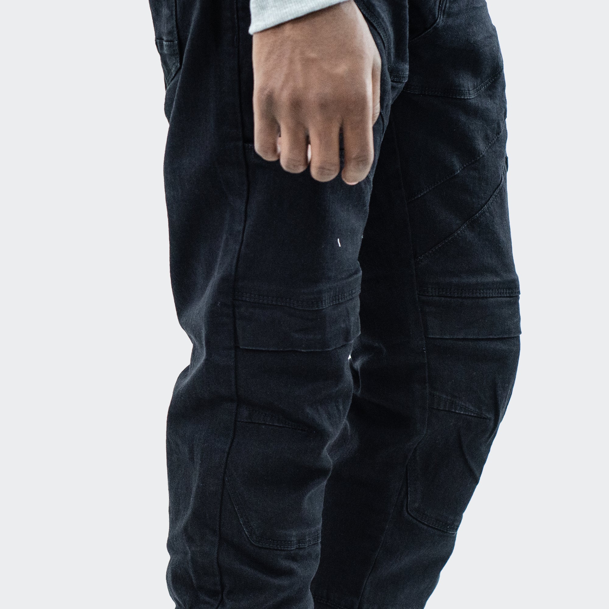 Men's TWO MILL TWENTY "Central" Ankle Zipper Multi Seam Skinny Moto Denim Jeans Jet Black