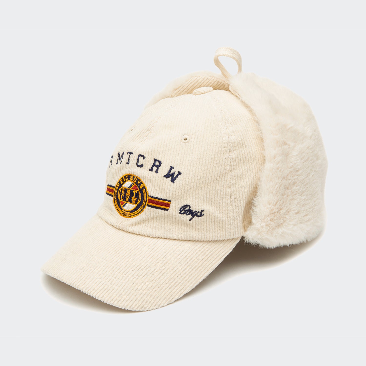 Unisex Romantic Crown Corduroy Trooper Hat Ivory