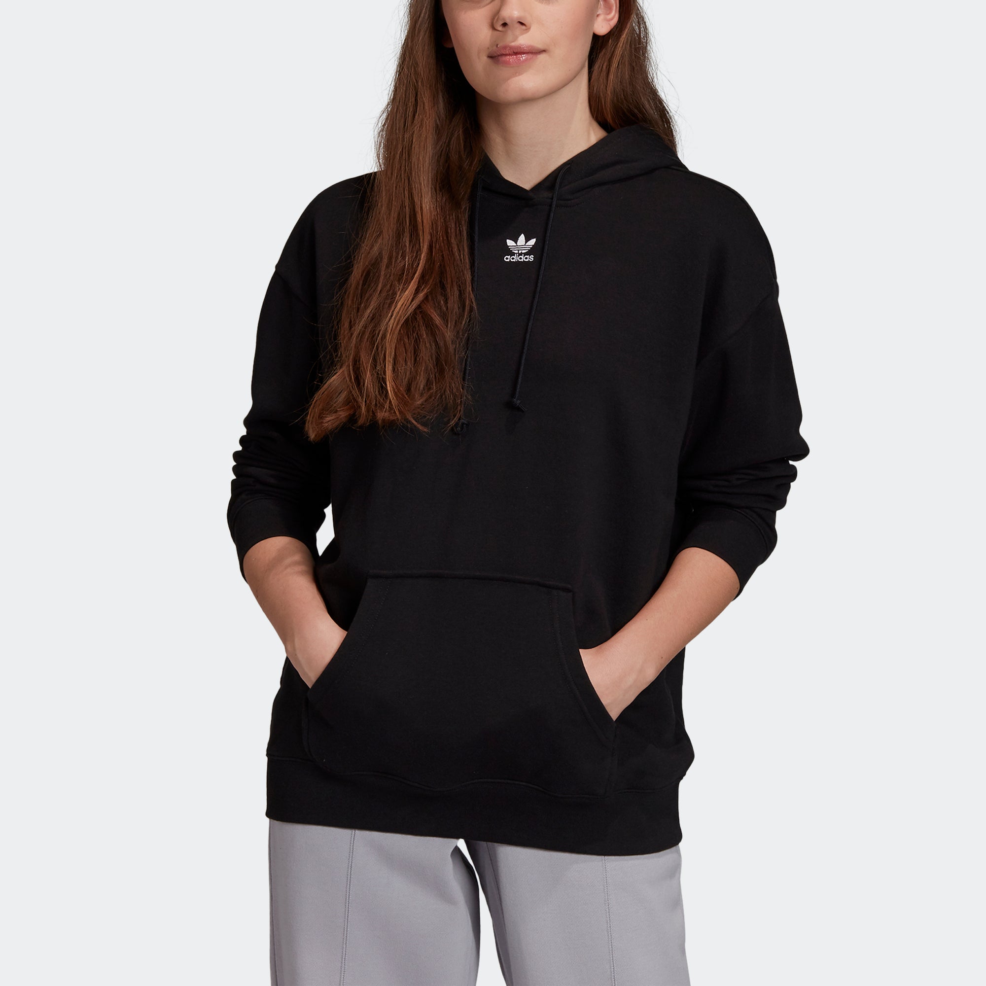 Women's adidas Essentials Trefoil Hoodie Black GD4291 | Chicago City Sports | front view