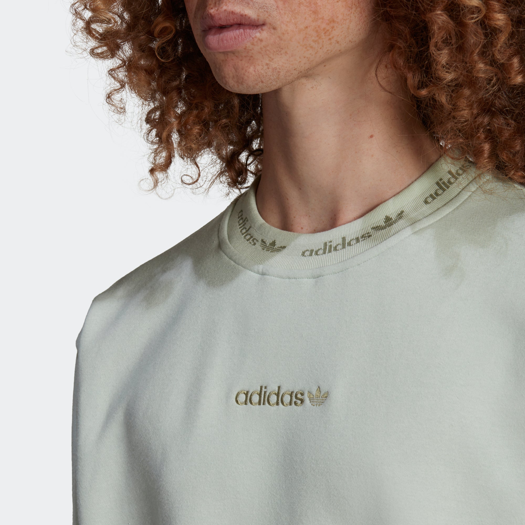 Men's adidas Originals Trefoil Linear Crew Sweatshirt Linen Green