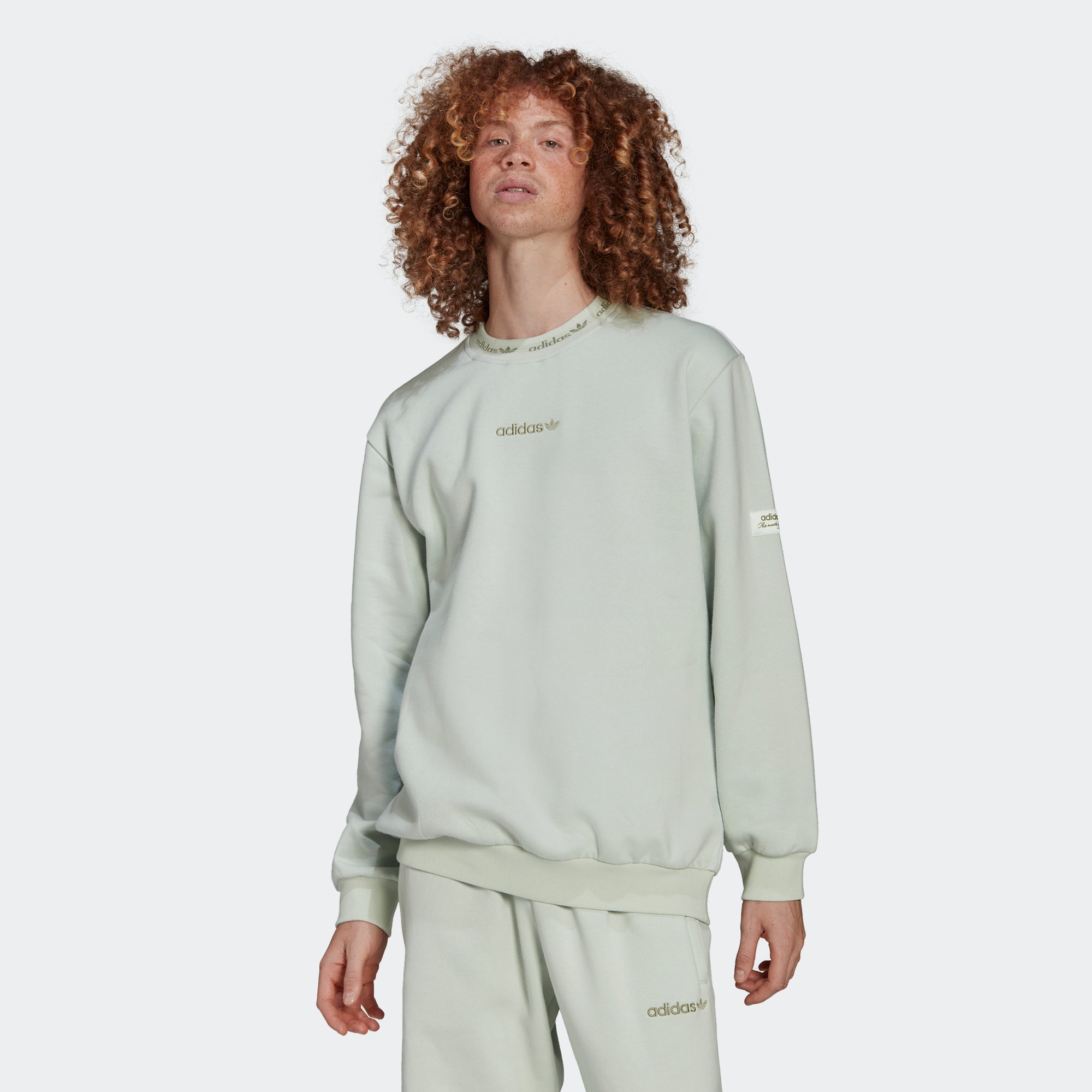 Men's adidas Originals Trefoil Linear Crew Sweatshirt Linen Green