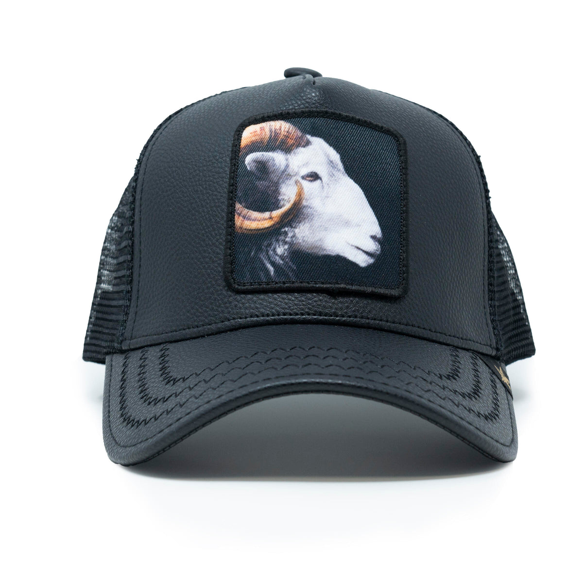 Unisex Gold Star Goat Trucker Hat Black