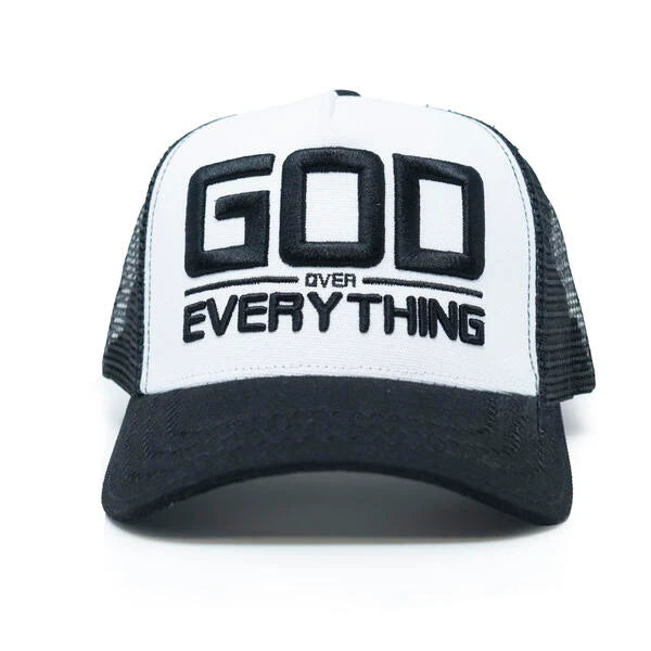 Unisex Gold Star God Over Everything Trucker Hat White