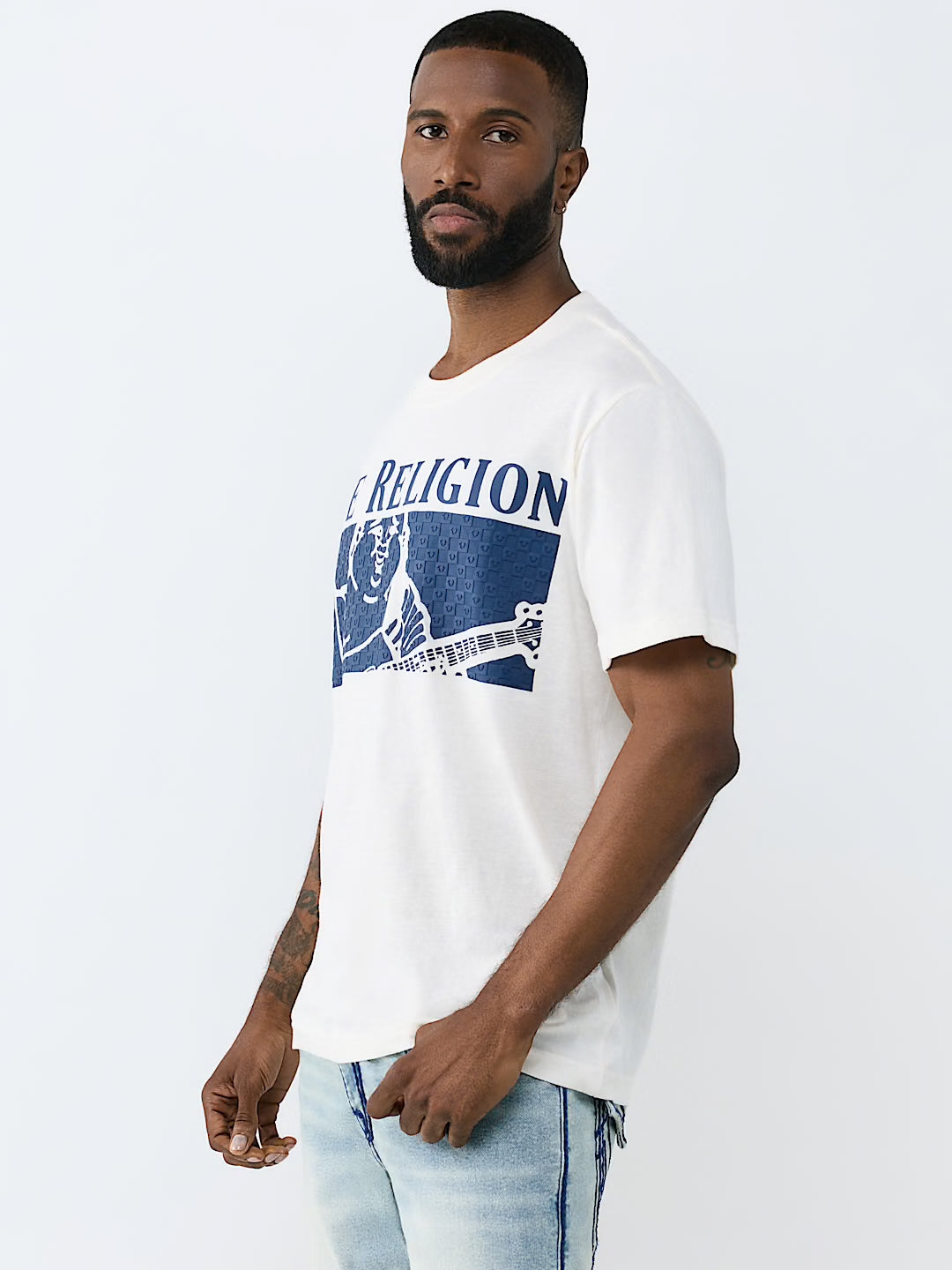 Men's True Religion Checkered Buddha Tee White