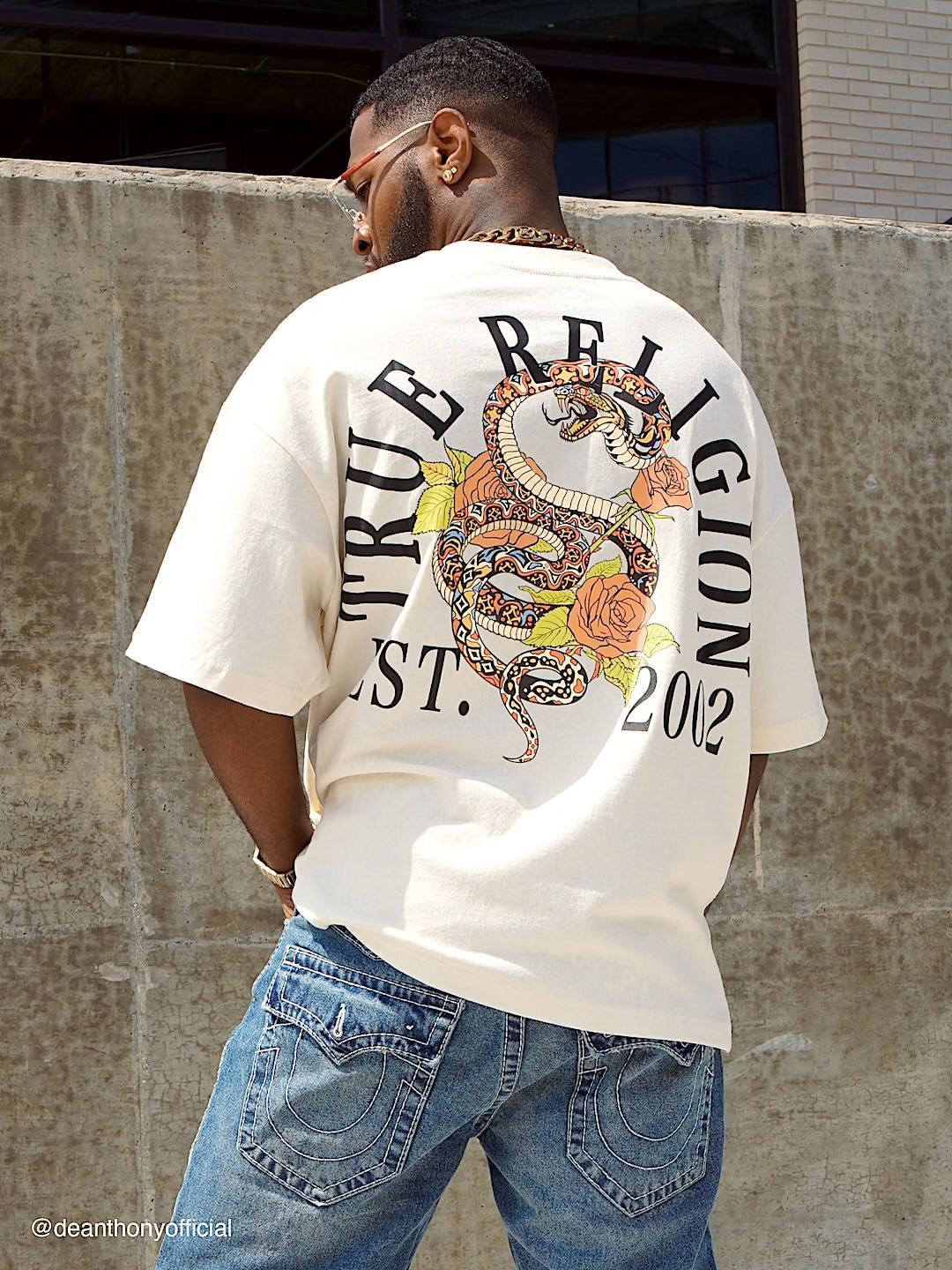 Men's True Religion Floral Snake Heavyweight Oversized Tee White
