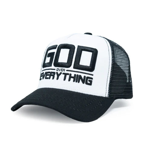 Unisex Gold Star God Over Everything Trucker Hat White