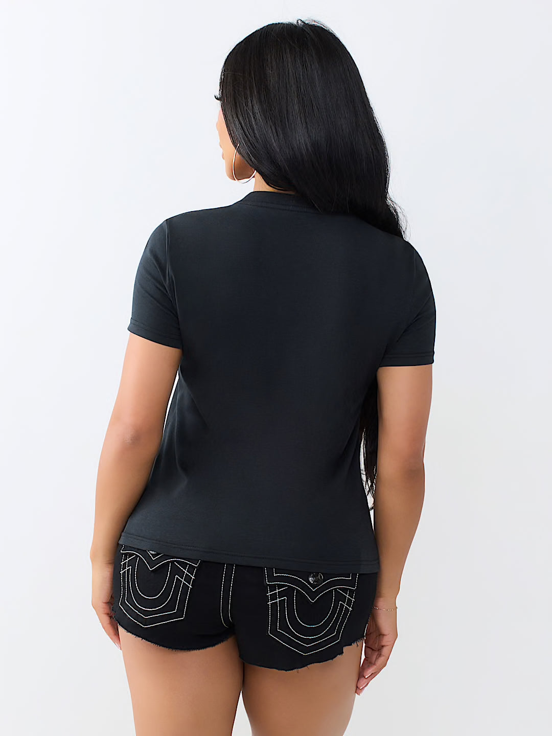 Women's True Religion Crystal Horseshoe Tee Black