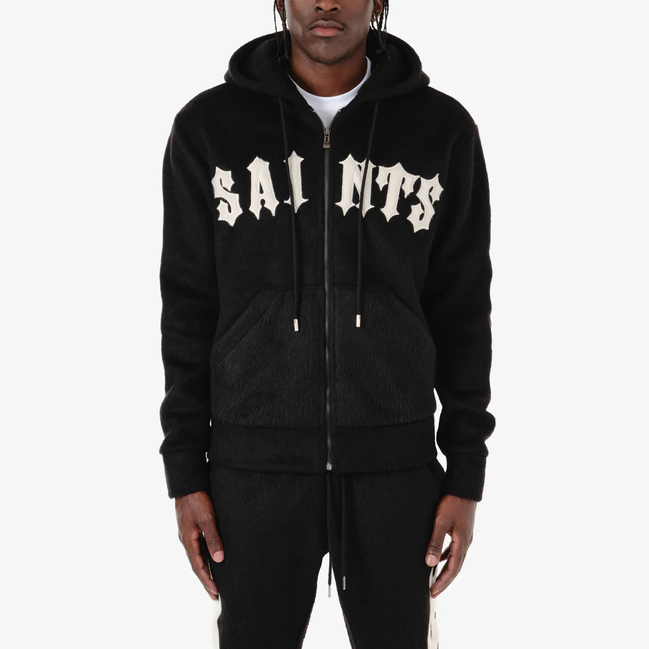 Men's Copper Rivet Saints Mohair Hoodie Black