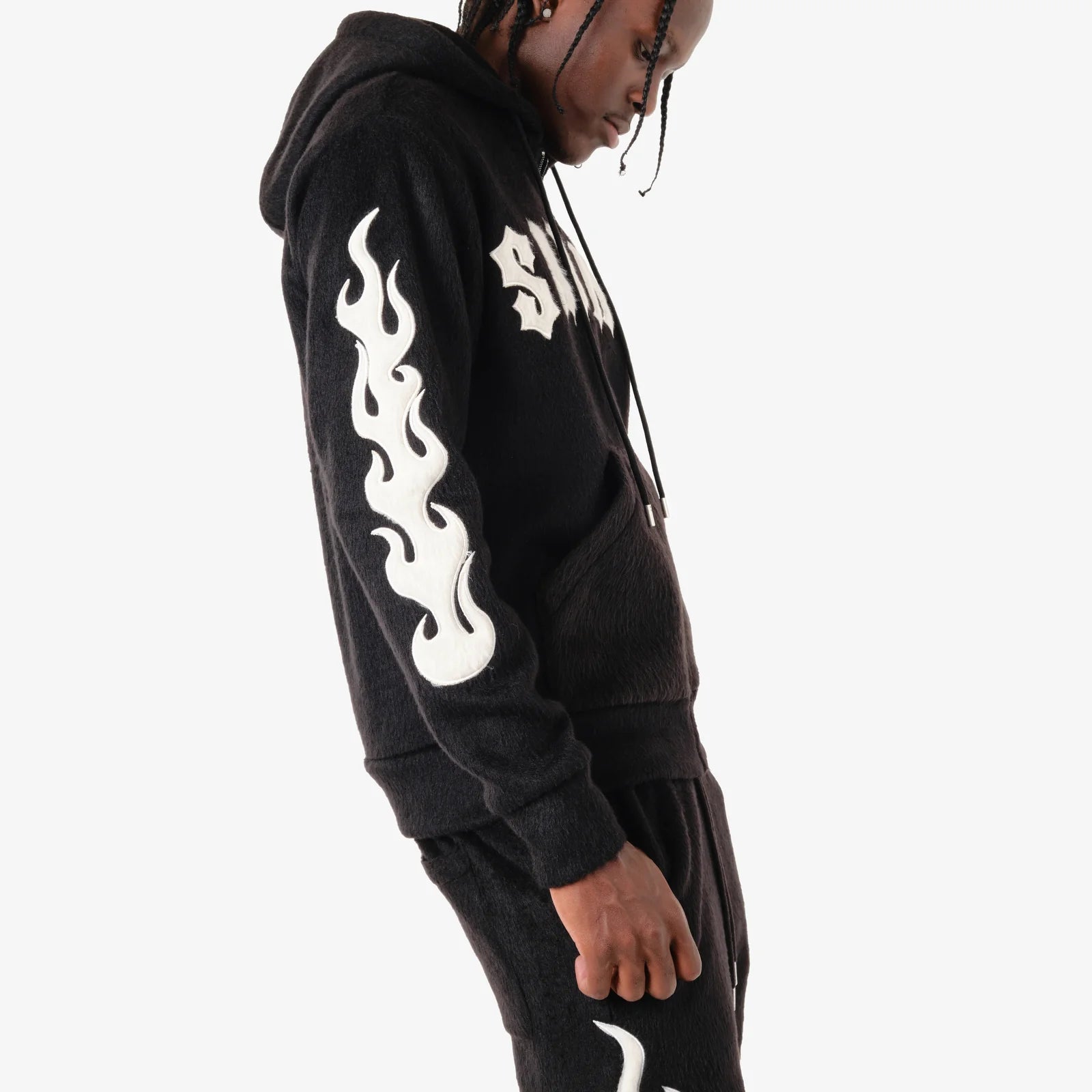 Men's Copper Rivet Saints Mohair Hoodie Black