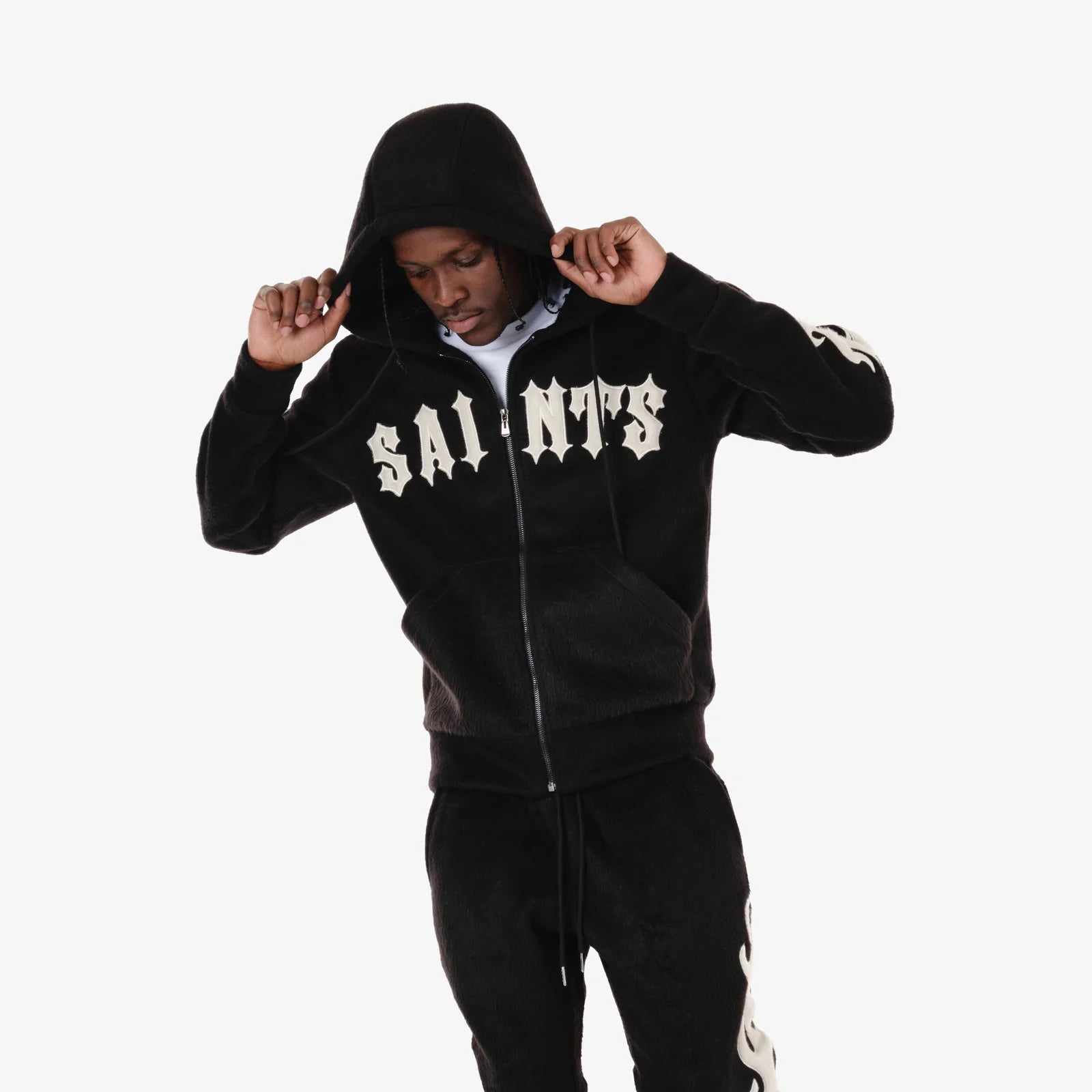 Men's Copper Rivet Saints Mohair Hoodie Black