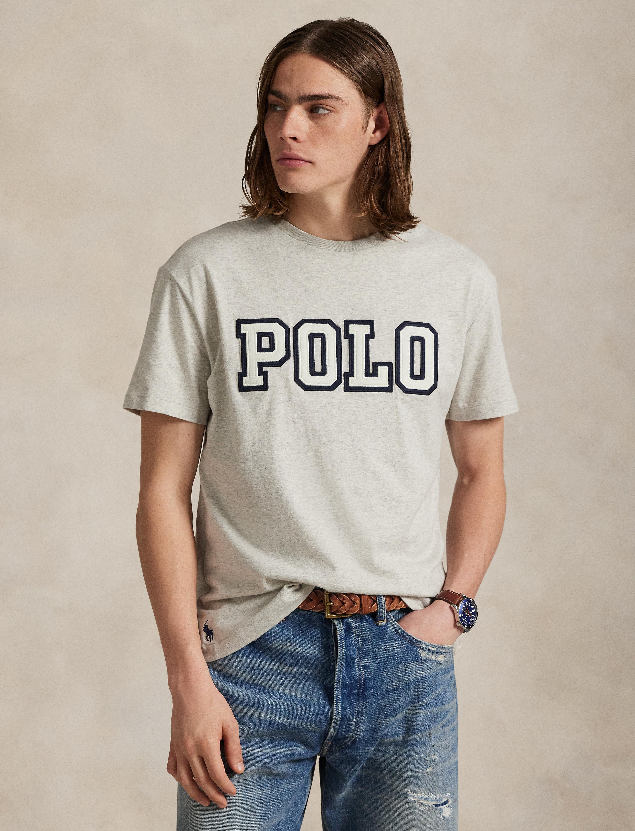 Men's Polo Ralph Lauren Classic Fit Logo Jersey T-Shirt Light Sport Heather