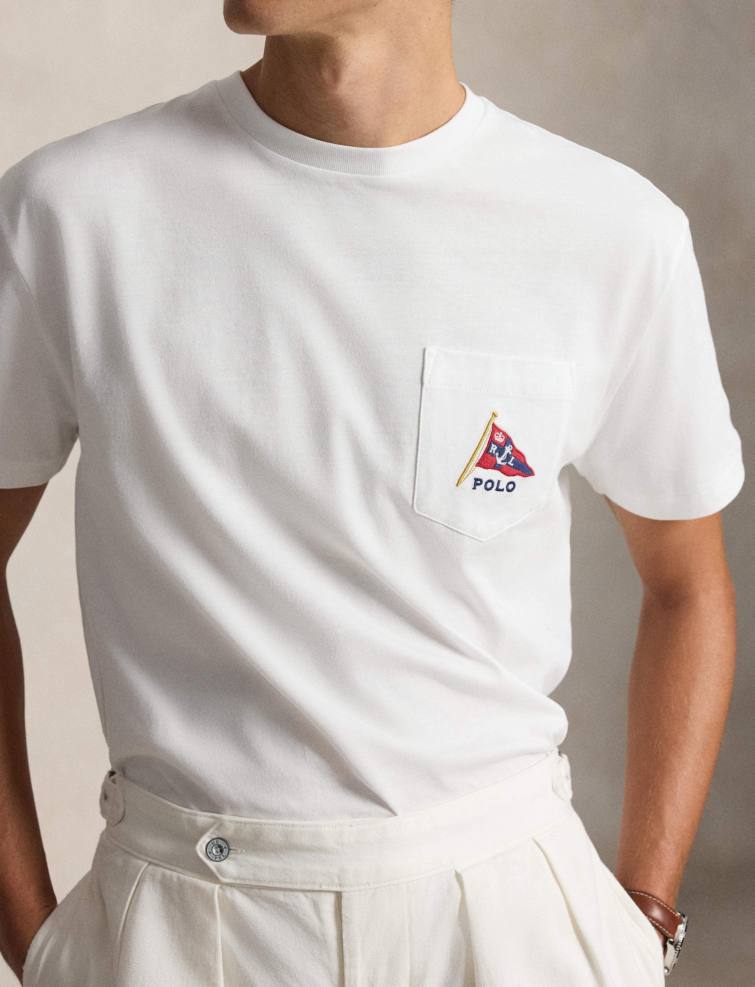 Men's Polo Ralph Lauren Newport Bear Graphic Pocket T-Shirt White
