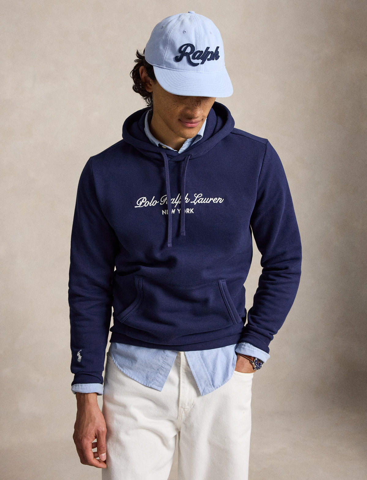Men's Polo Ralph Lauren Logo Fleece Hoodie Newport Navy