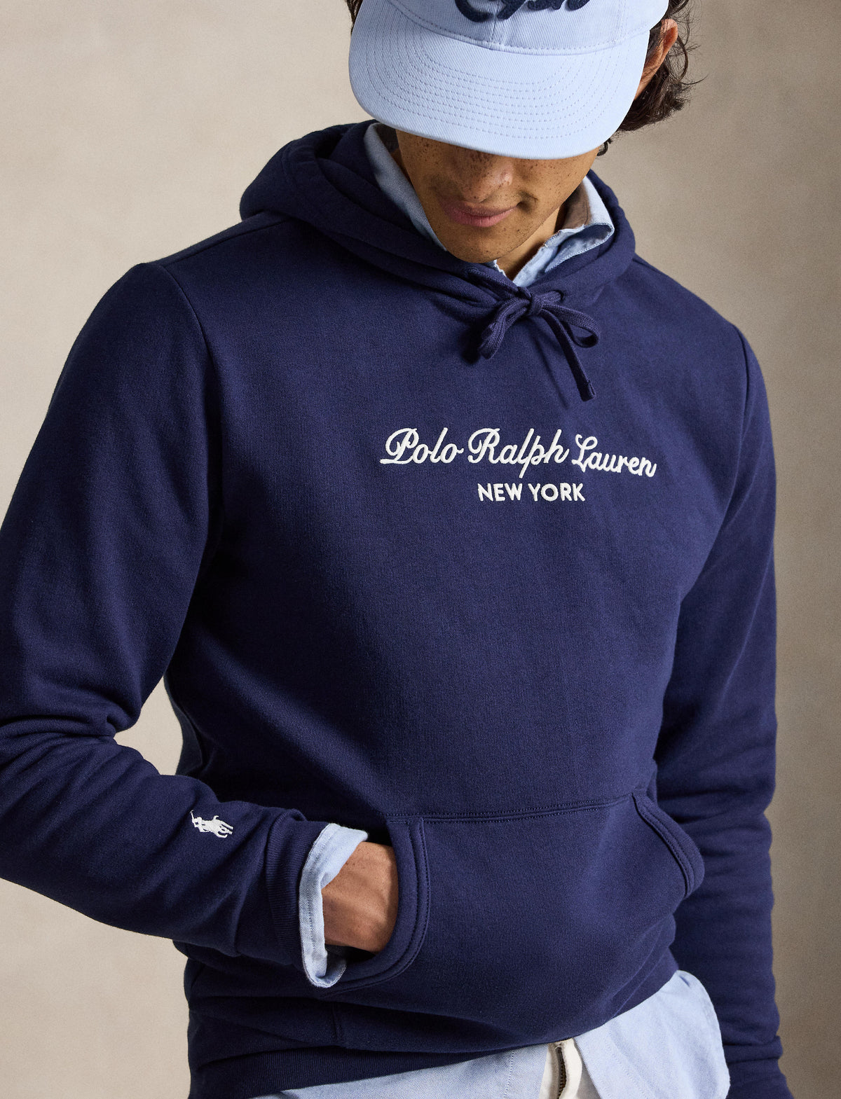 Men's Polo Ralph Lauren Logo Fleece Hoodie Newport Navy