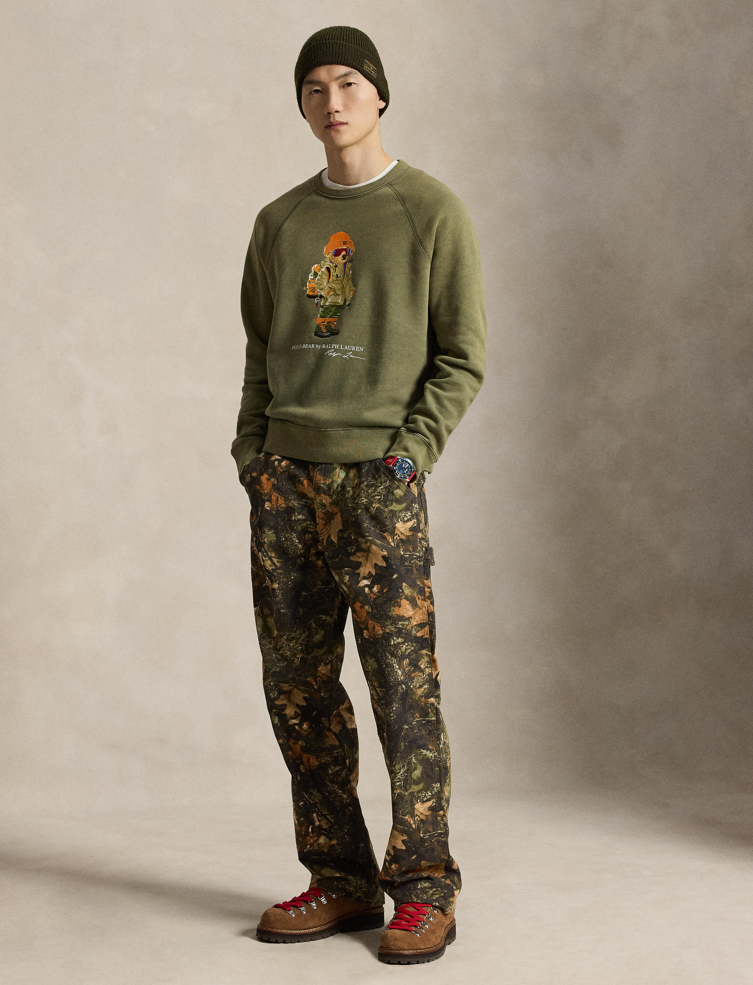 Men's Polo Ralph Lauren Red Rocks Bear Fleece Sweatshirt Cruise Olive