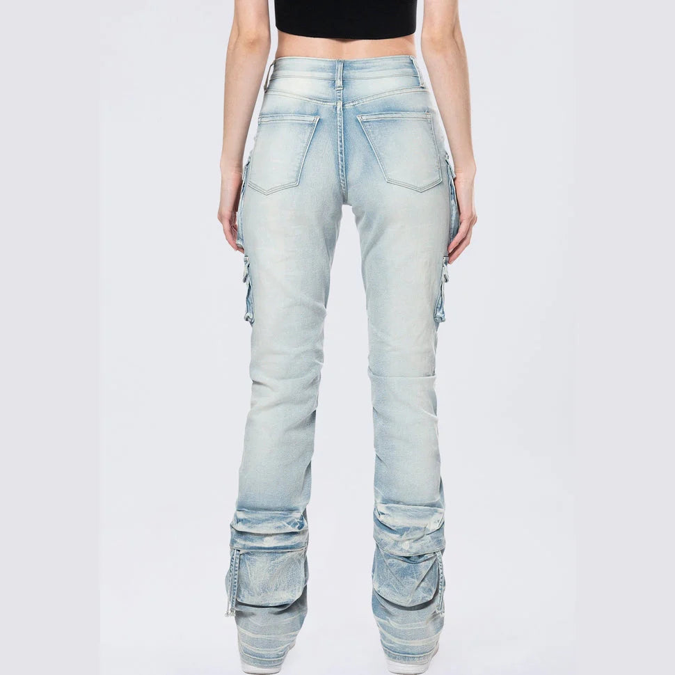 Women's Smoke Rise High Rise Stacked Cargo Jeans Santorini Blue