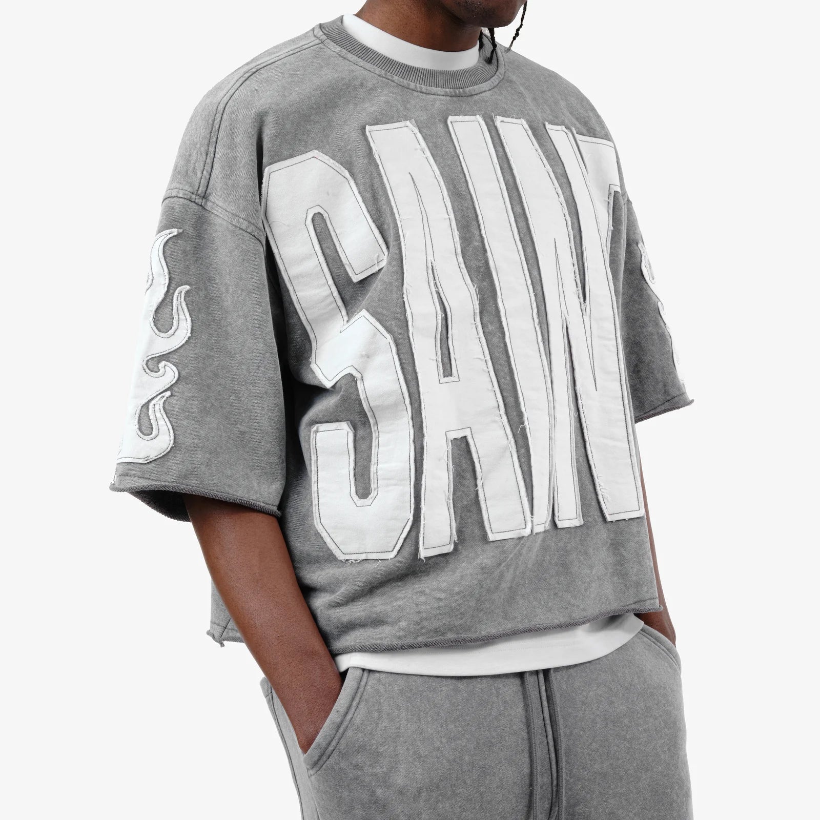 Men's Copper Rivet Cropped Saint Short Sleeve T-Shirt Gray