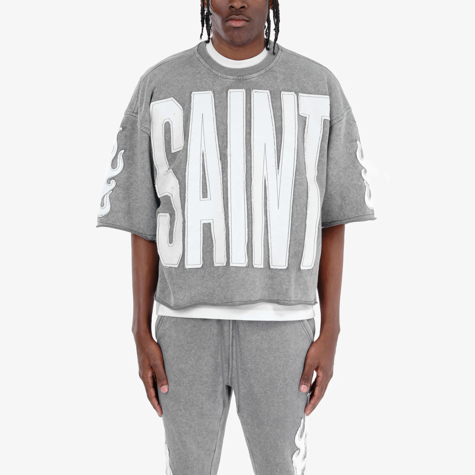 Men's Copper Rivet Cropped Saint Short Sleeve T-Shirt Gray