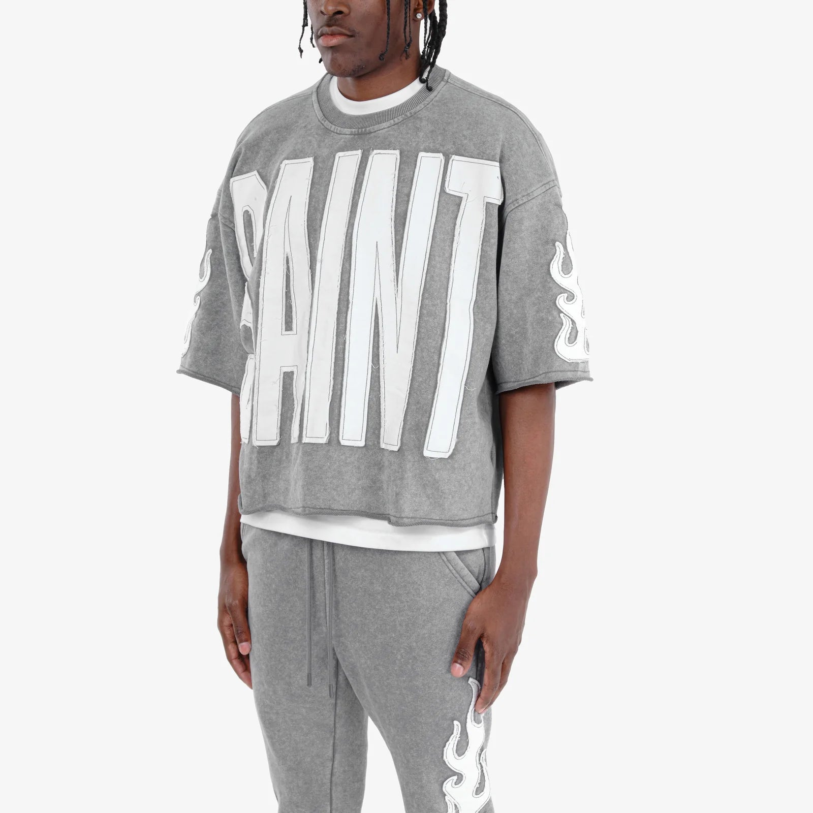 Men's Copper Rivet Cropped Saint Short Sleeve T-Shirt Gray