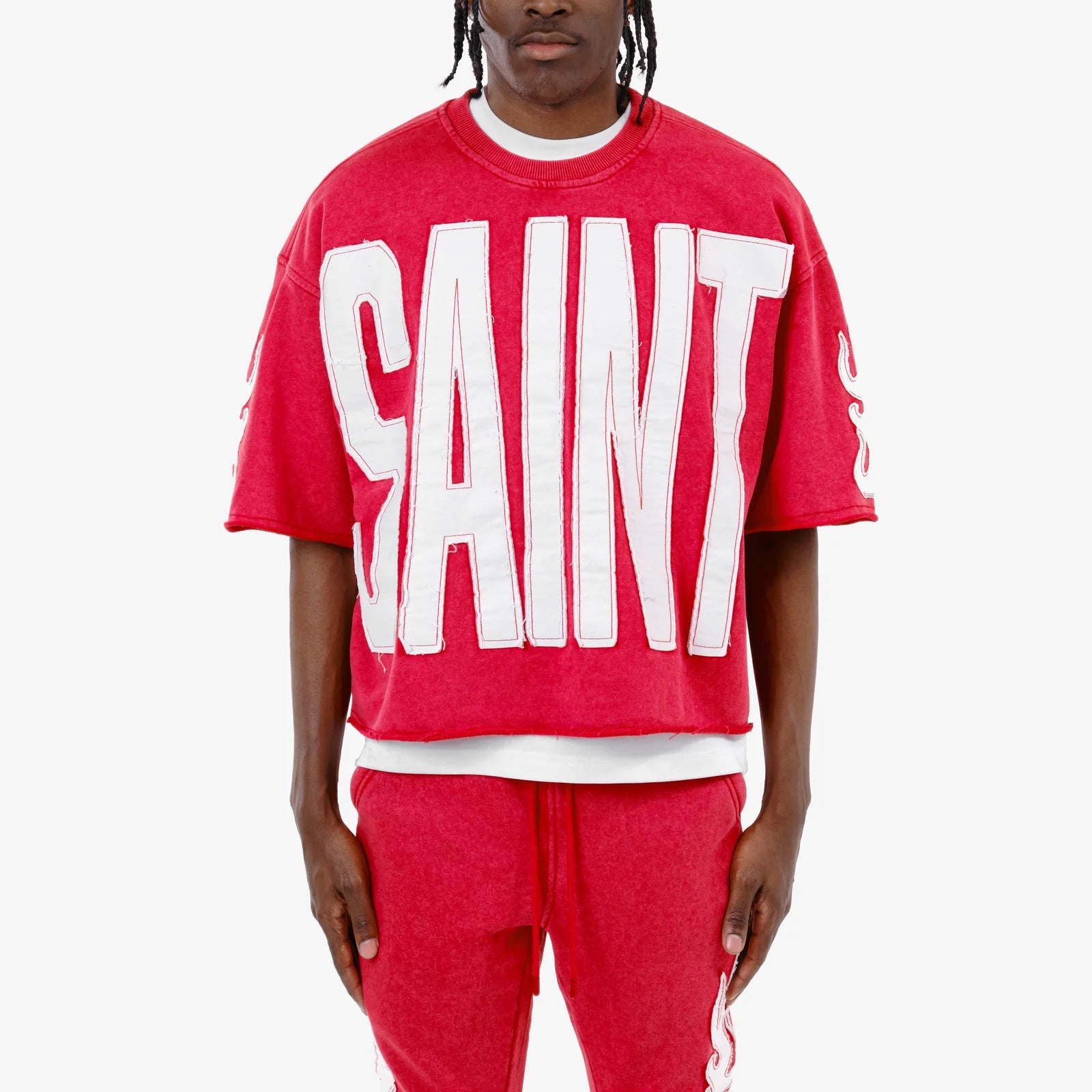 Men's Copper Rivet Cropped Saint Short Sleeve T-Shirt Red