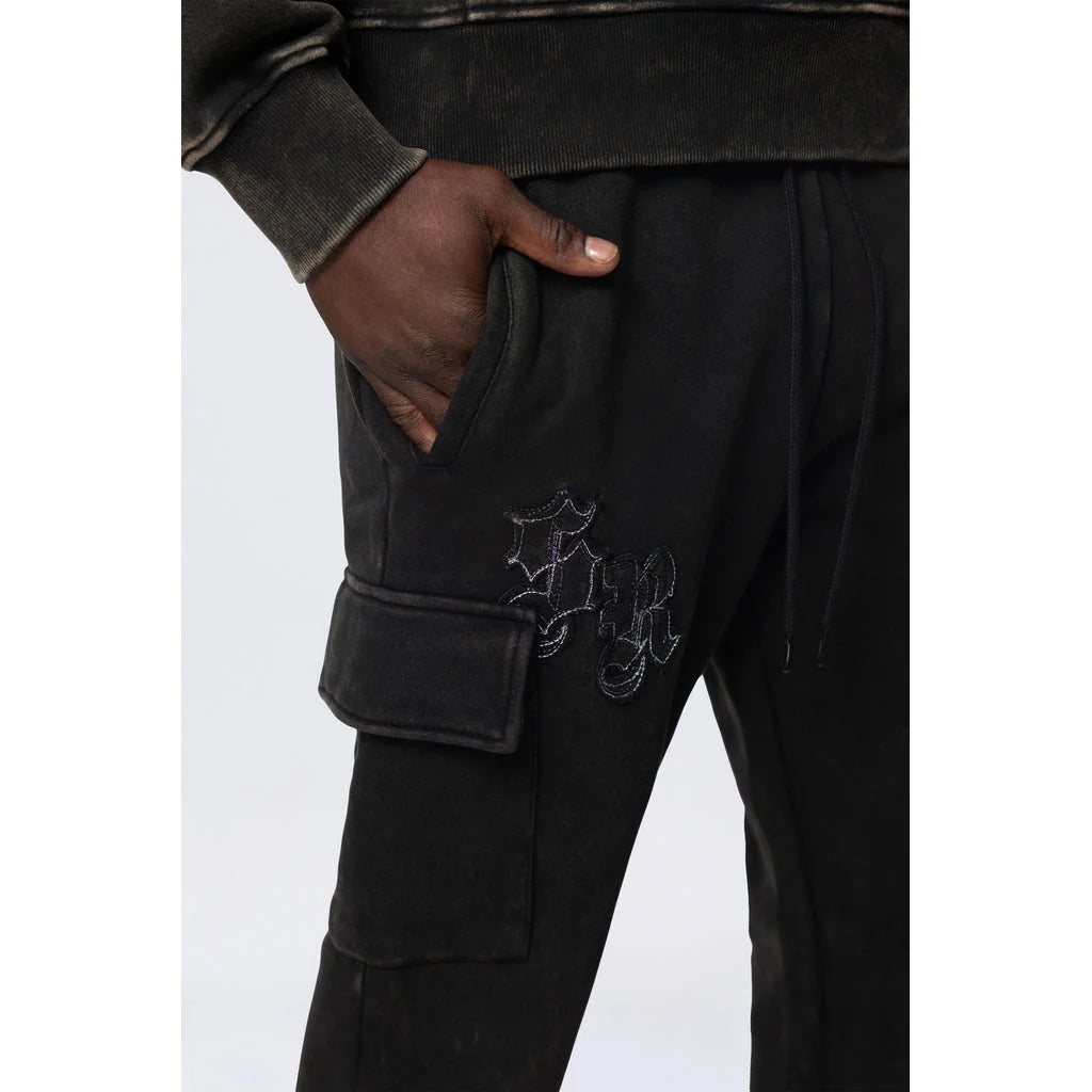 Men's Smoke Rise Stacked Rhinestone Dystopia Fleece Pants Black