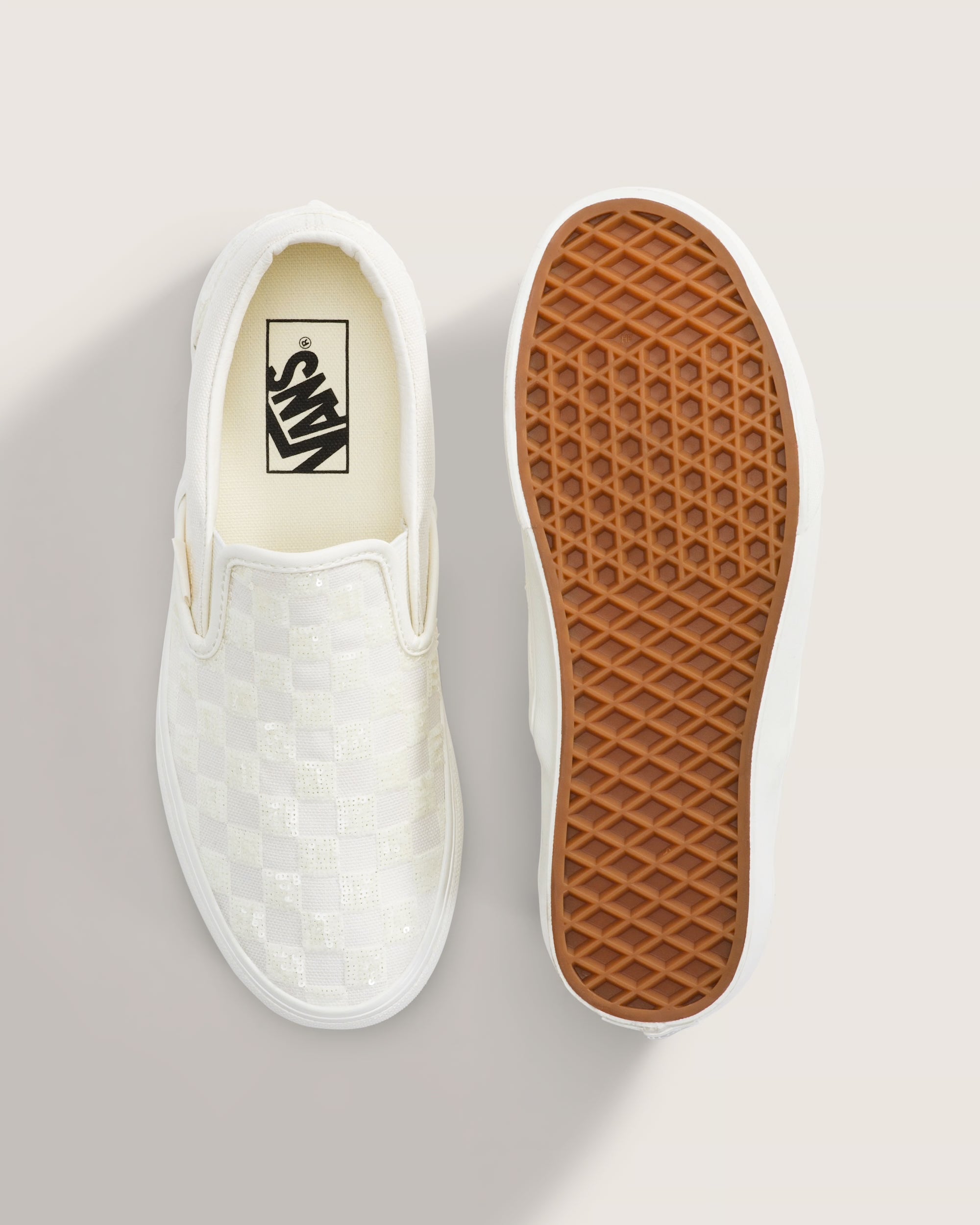 Unisex Vans Classic Slip-On Checkerboard Shoes Sequin White