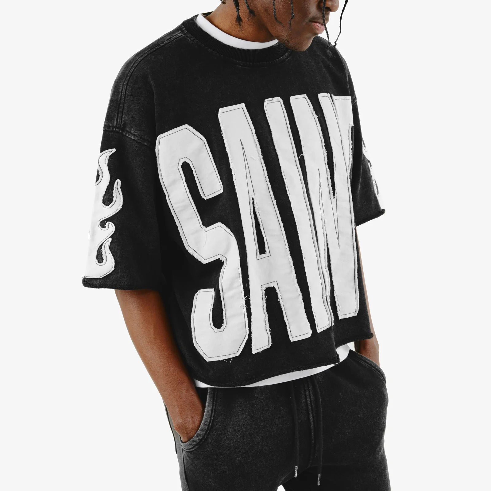 Men's Copper Rivet Cropped Saint Short Sleeve T-Shirt Black