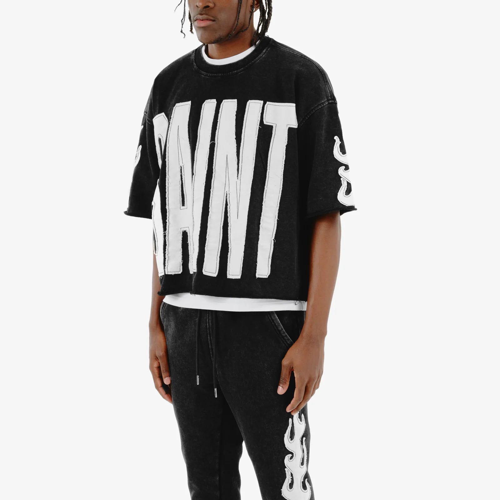 Men's Copper Rivet Cropped Saint Short Sleeve T-Shirt Black