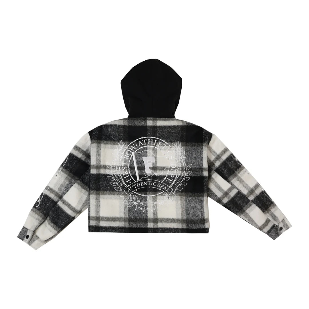 Women's First Row Emblem Wool Hood Plaid Shacket Black