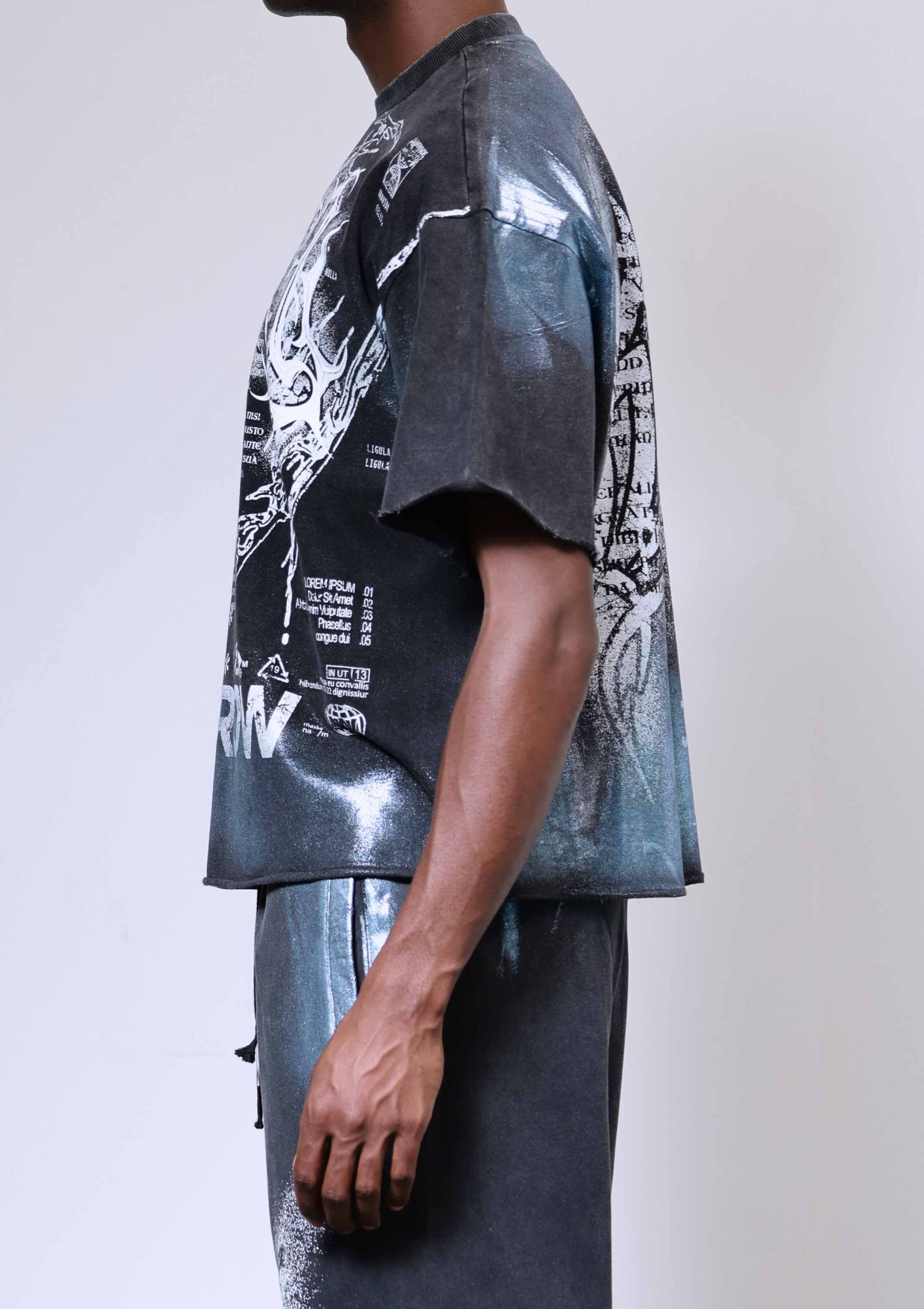 Men's First Row Y2K Tribal Crop Tee Black