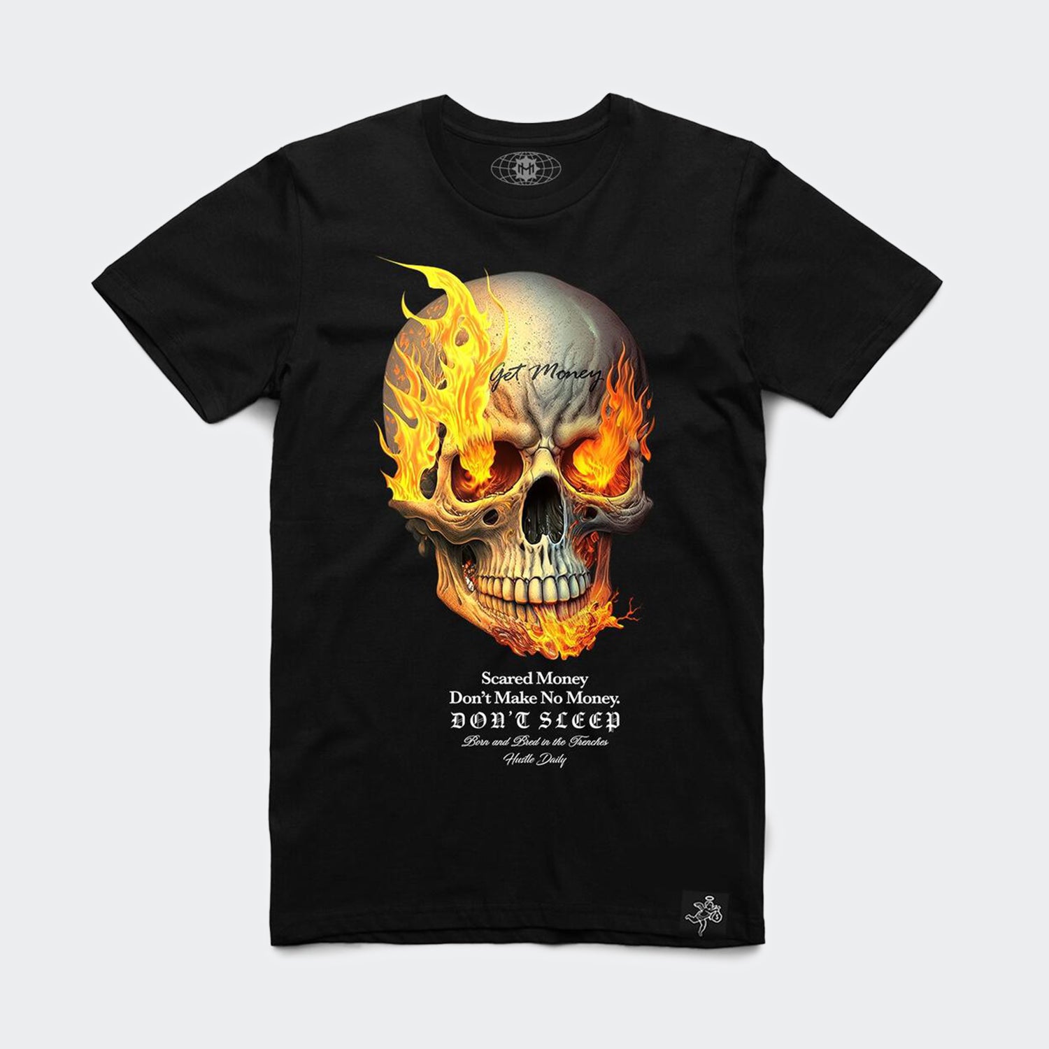 Men's Hasta Muerte Scared Money Burning Skull Tee Black