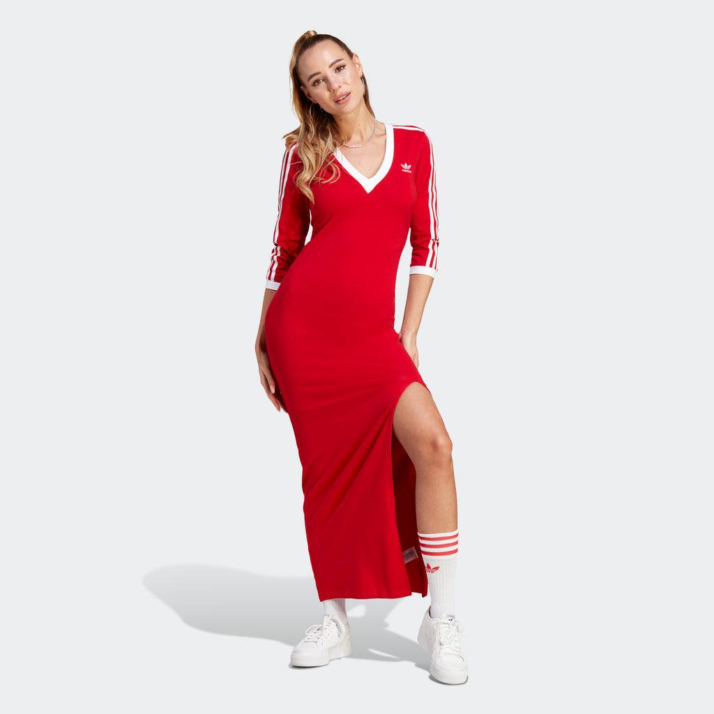 Women's adidas Originals Adicolor Classics 3-Stripes Maxi Dress Better Scarlet