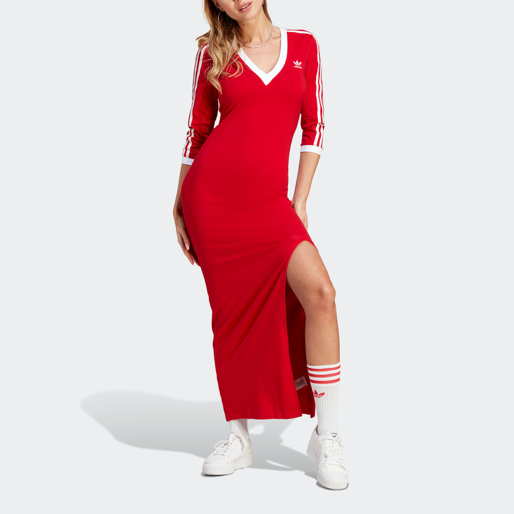 Women's adidas Originals Adicolor Classics 3-Stripes Maxi Dress Better Scarlet