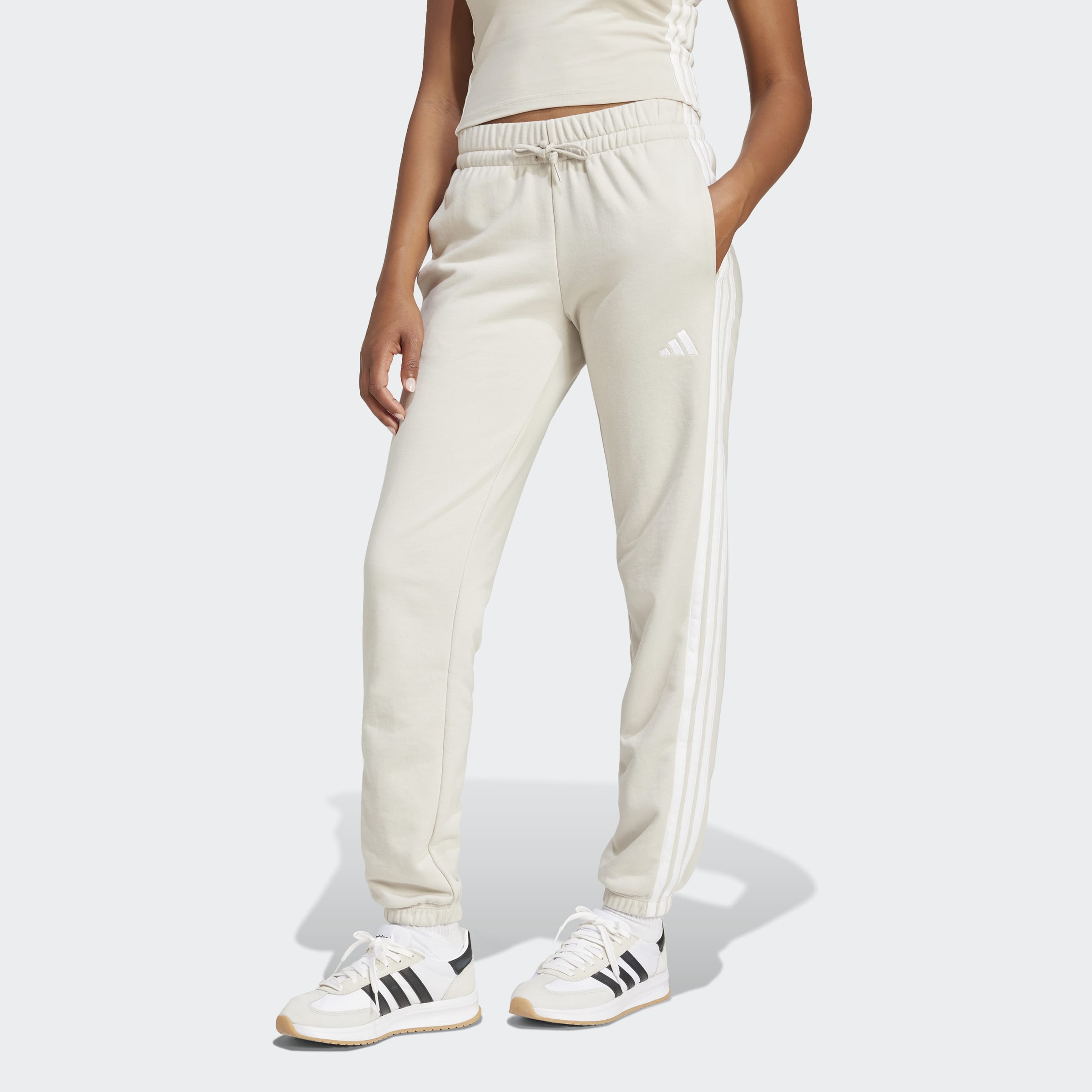Women's adidas Sportswear Essentials 3-Stripes French Terry Cuffed Pants Beige