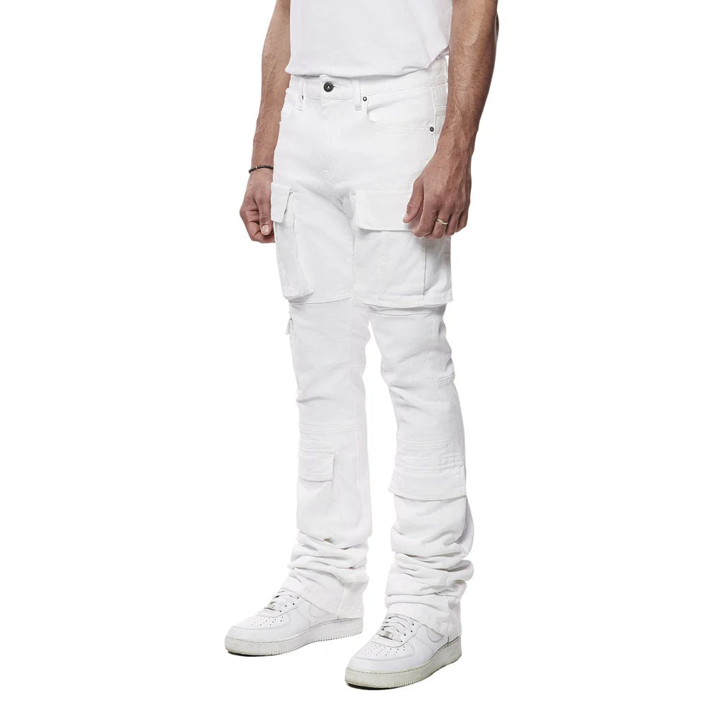 Men's Smoke Rise Stacked Utility Multi Pocket Cargo Jeans White