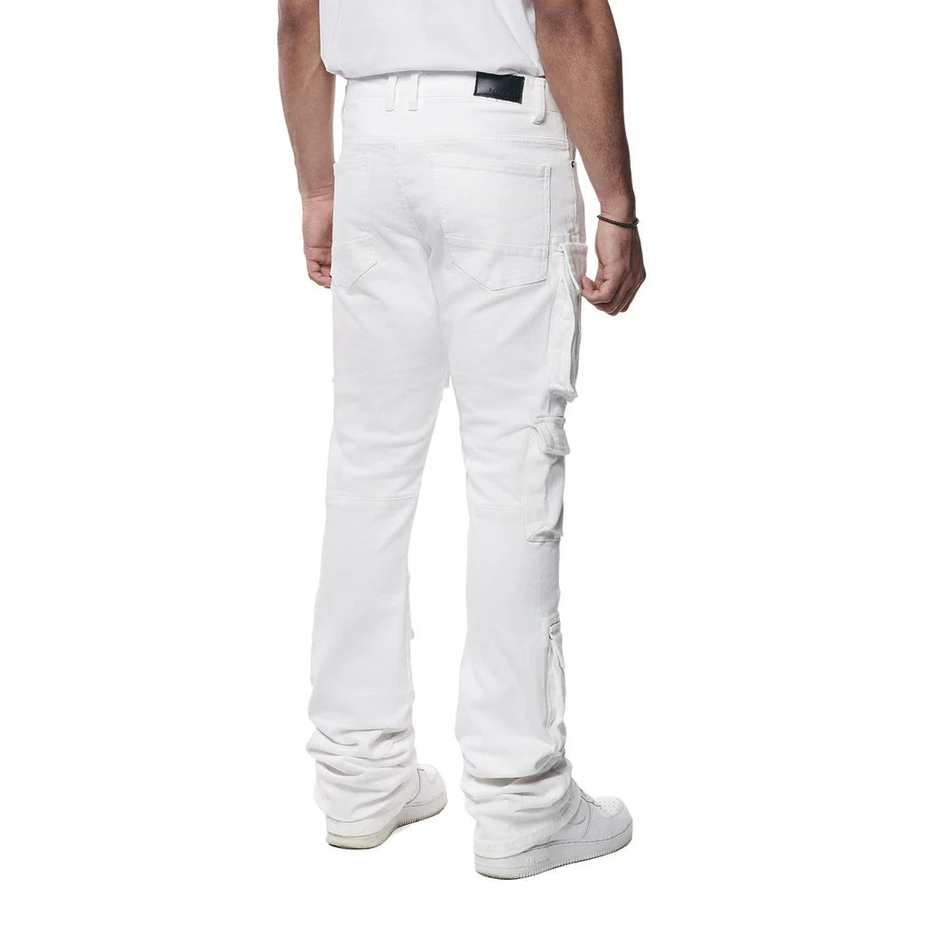 Men's Smoke Rise Stacked Utility Multi Pocket Cargo Jeans White