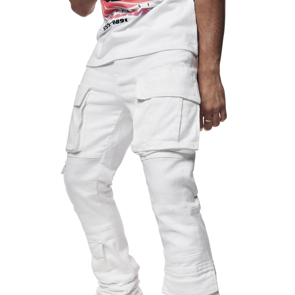 Men's Smoke Rise Stacked Utility Multi Pocket Cargo Jeans White