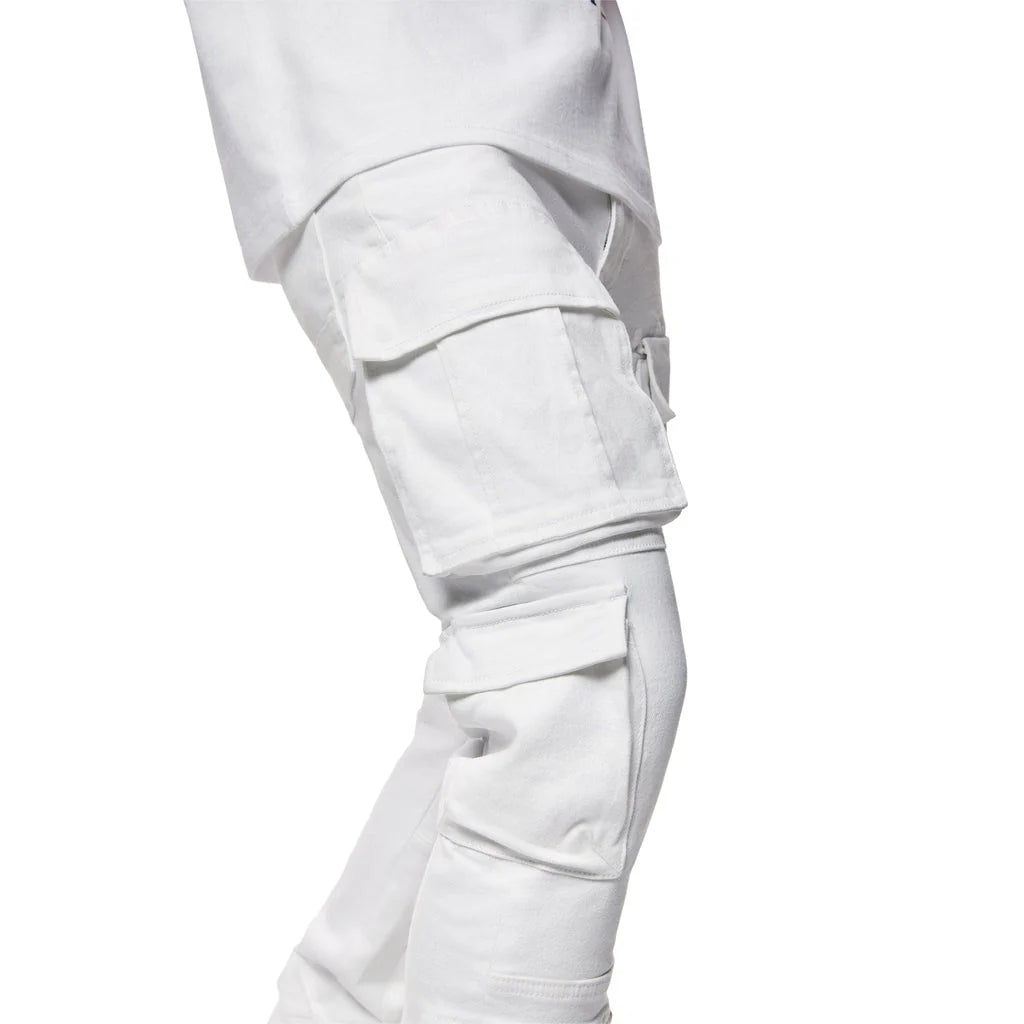 Men's Smoke Rise Stacked Utility Multi Pocket Cargo Jeans White