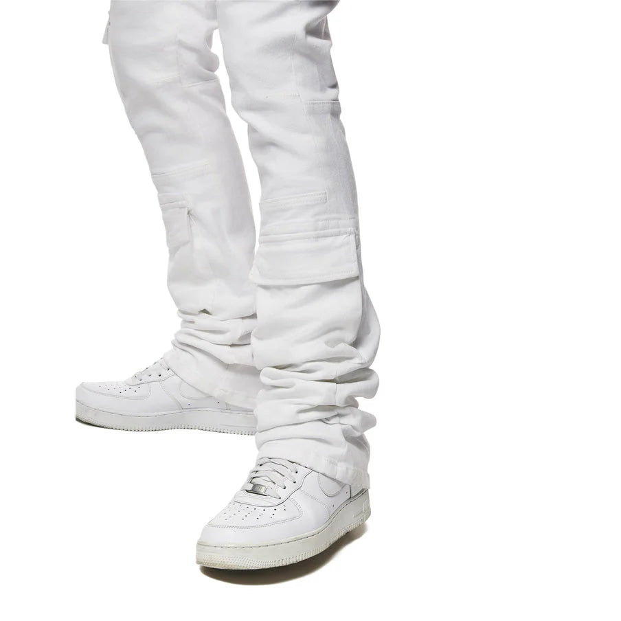 Men's Smoke Rise Stacked Utility Multi Pocket Cargo Jeans White