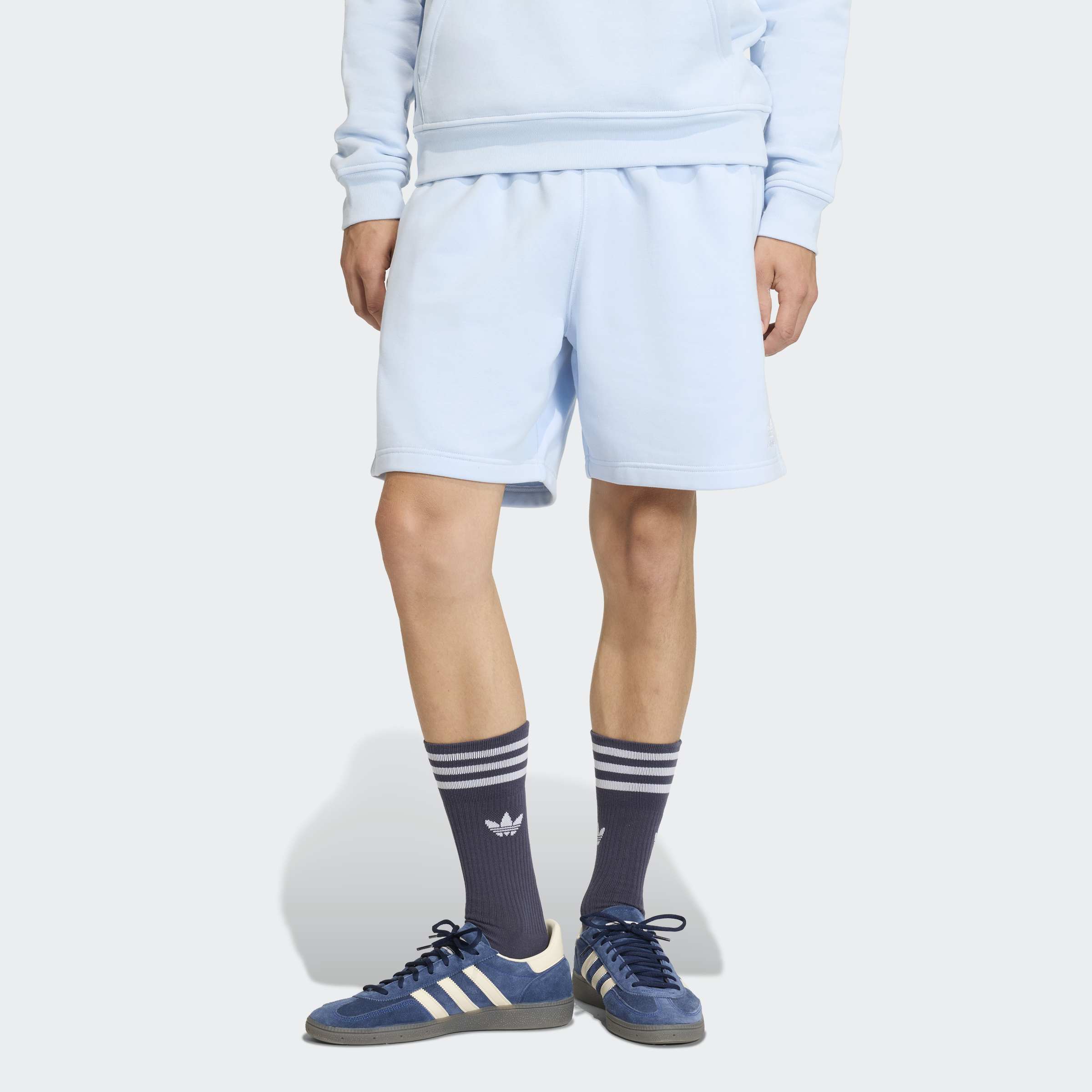 Men's adidas Originals Trefoil Essentials 7 Inch Fleece Shorts Crystal Sky