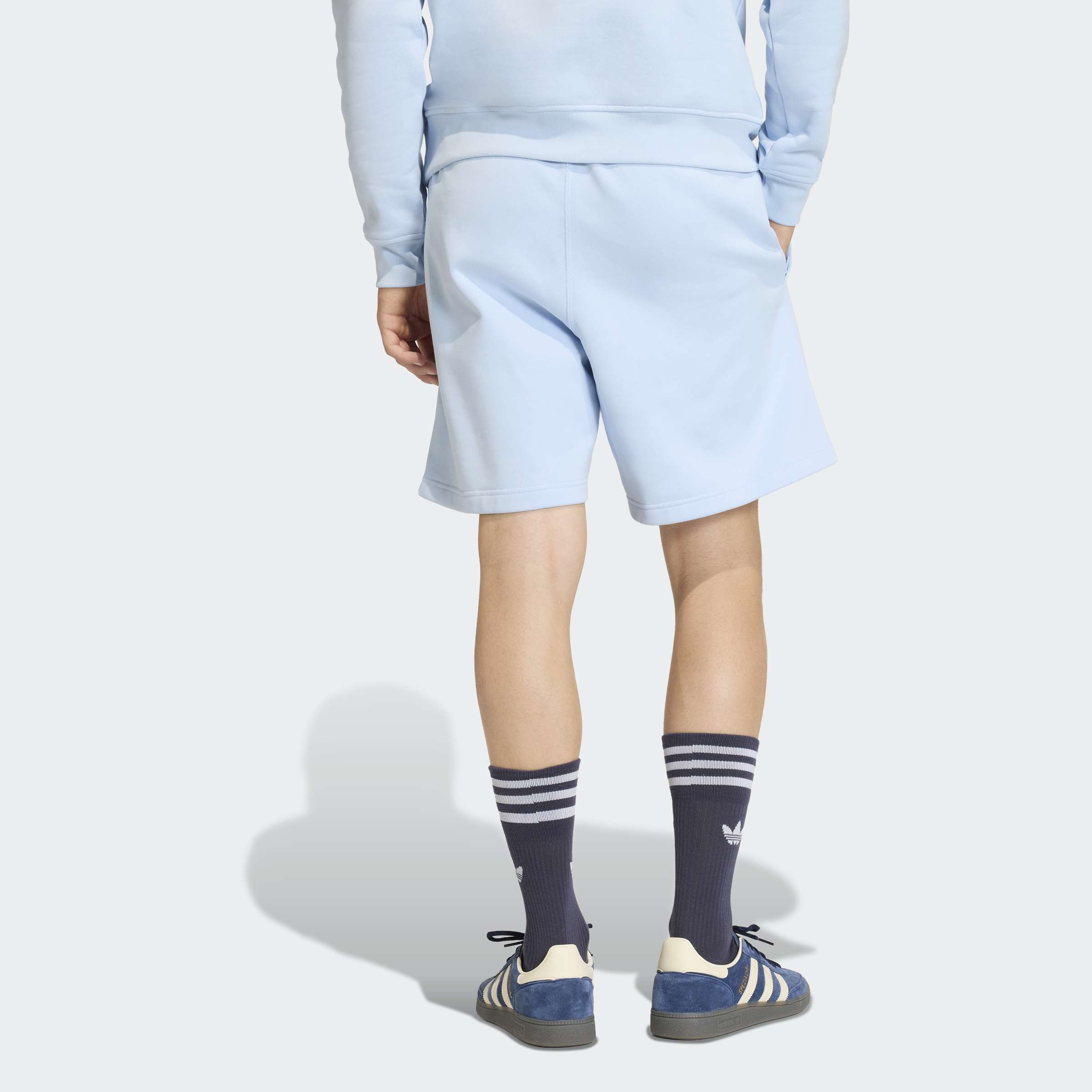 Men's adidas Originals Trefoil Essentials 7 Inch Fleece Shorts Crystal Sky