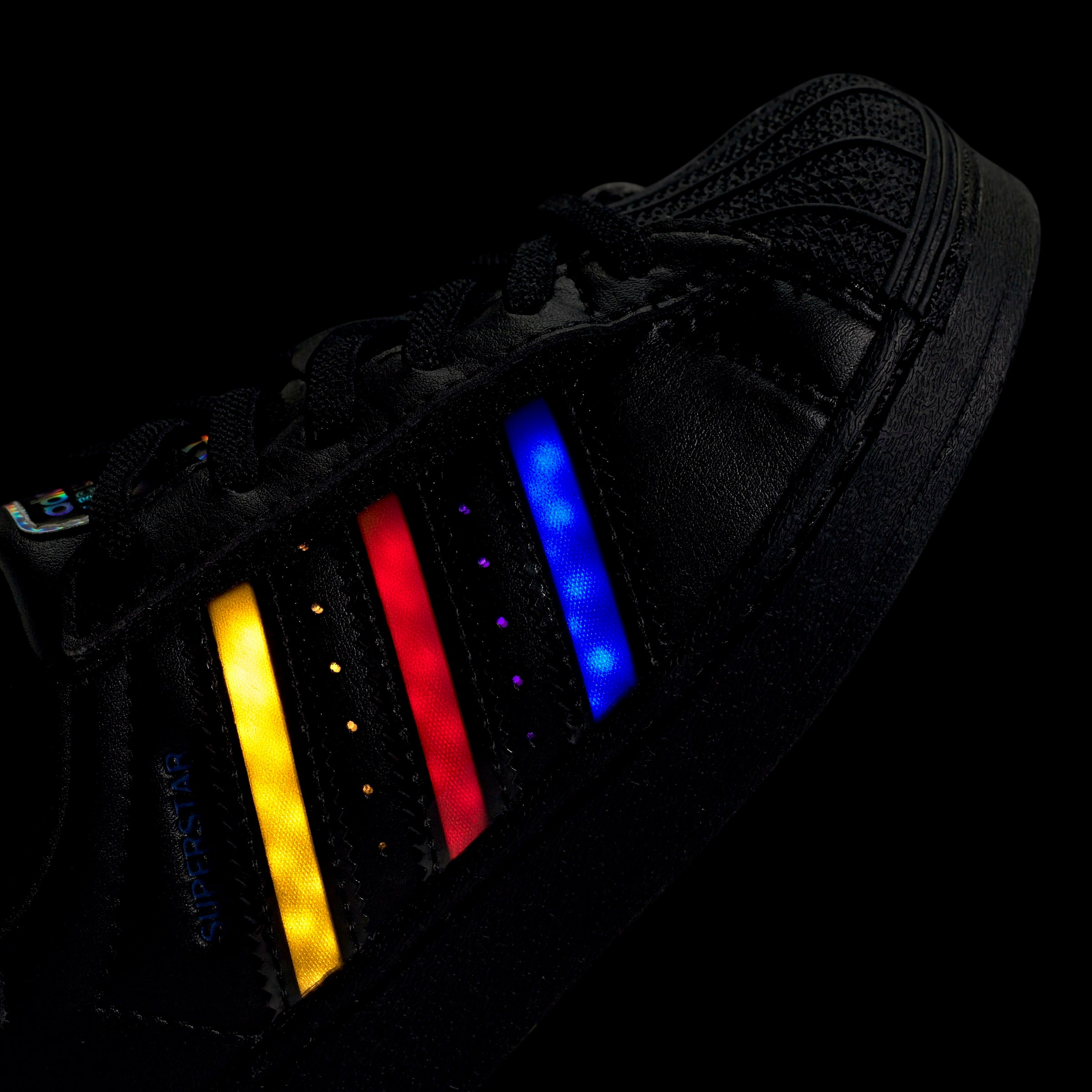 Little Kids adidas Originals Superstar LED Lights Comfort Closure Elastic Lace Shoes Black