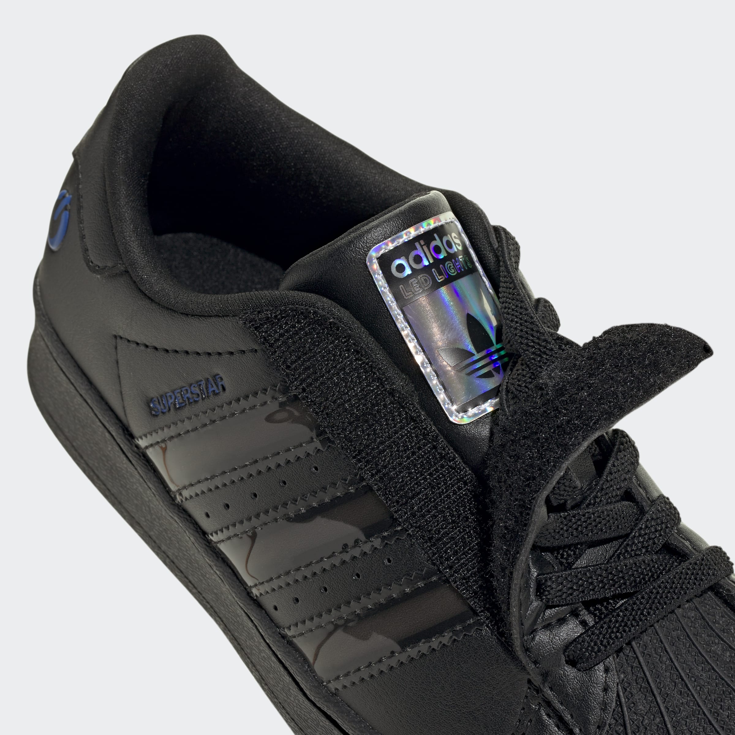Little Kids adidas Originals Superstar LED Lights Comfort Closure Elastic Lace Shoes Black