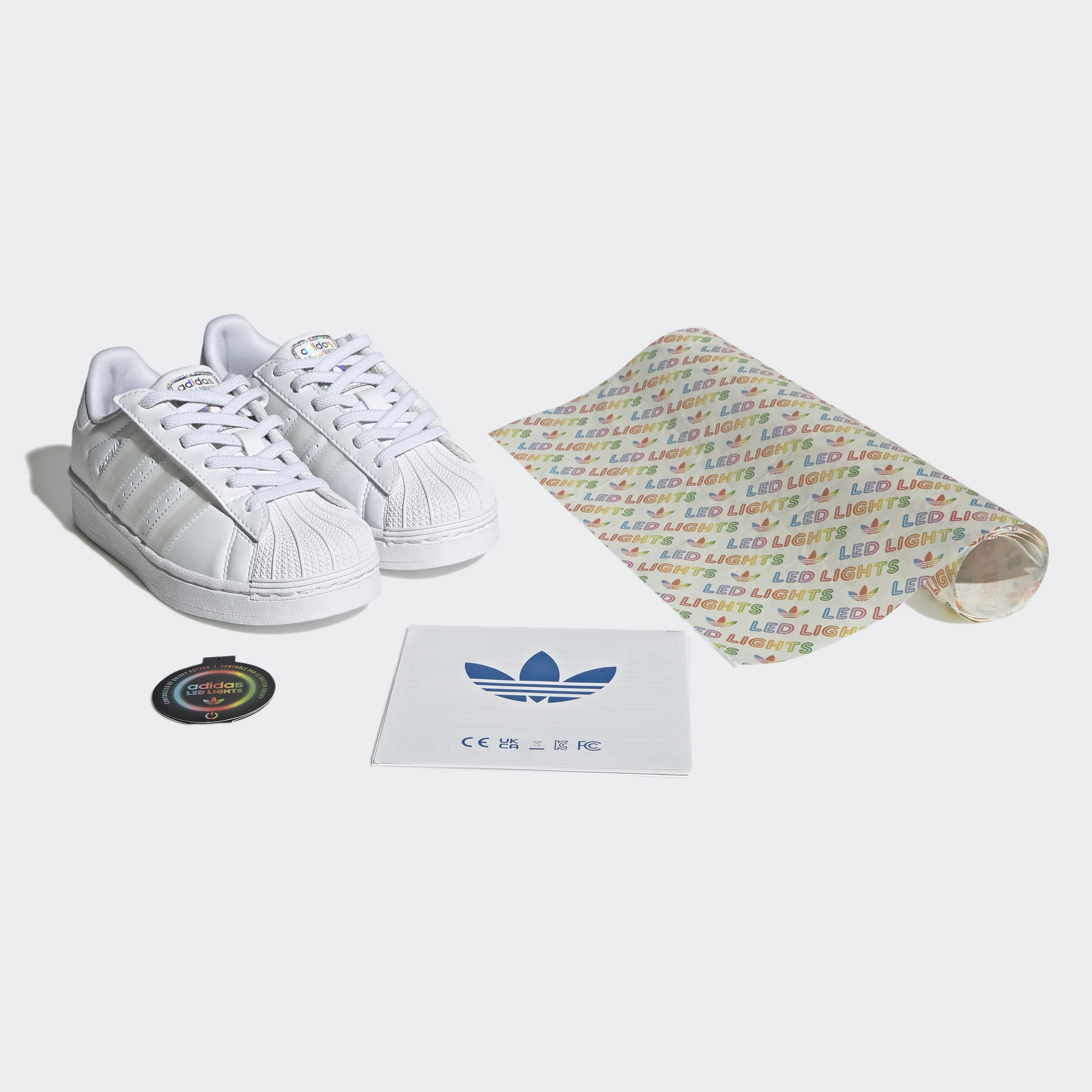 Little Kids adidas Originals Superstar LED Lights Comfort Closure Elastic Lace Shoes Cloud White