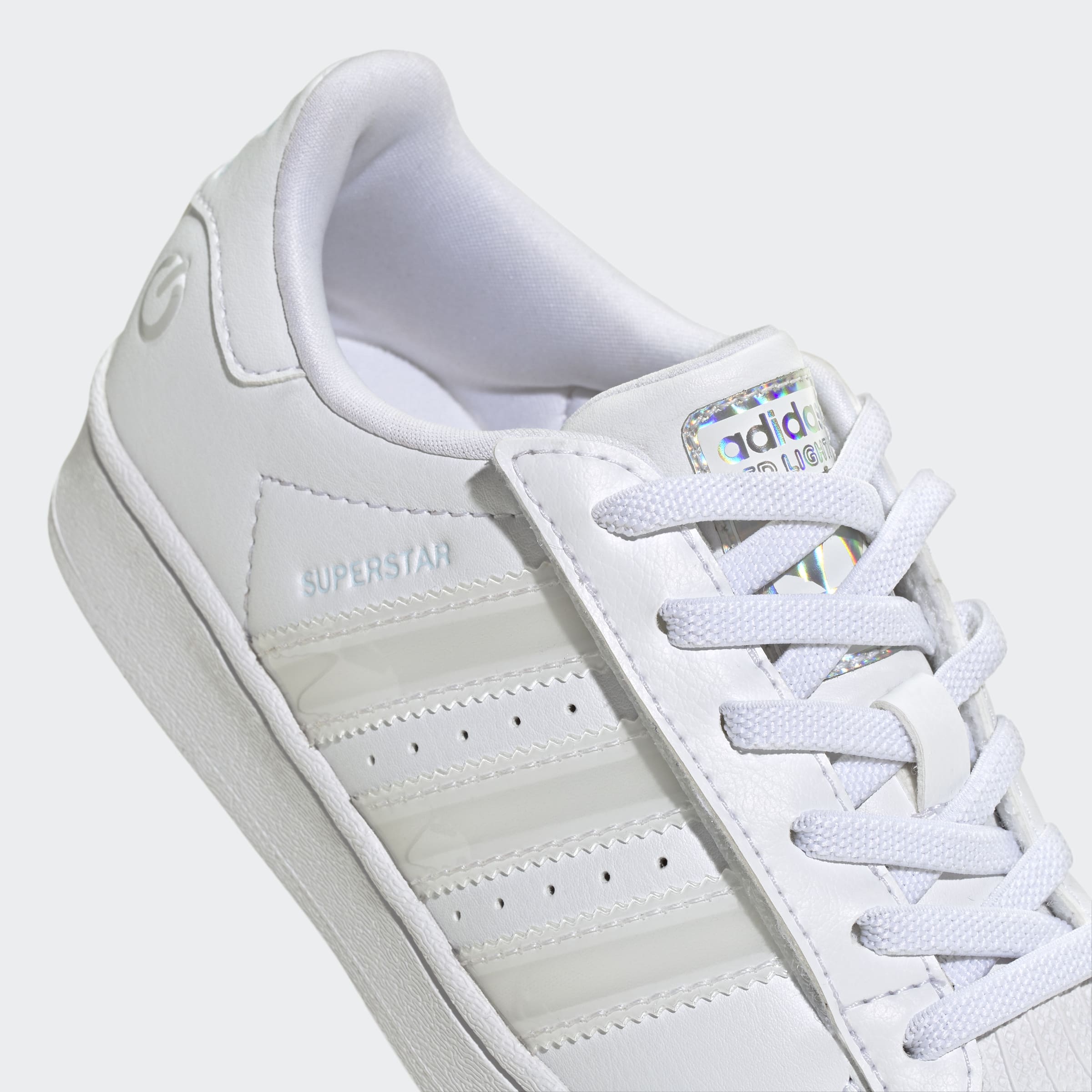 Little Kids adidas Originals Superstar LED Lights Comfort Closure Elastic Lace Shoes Cloud White