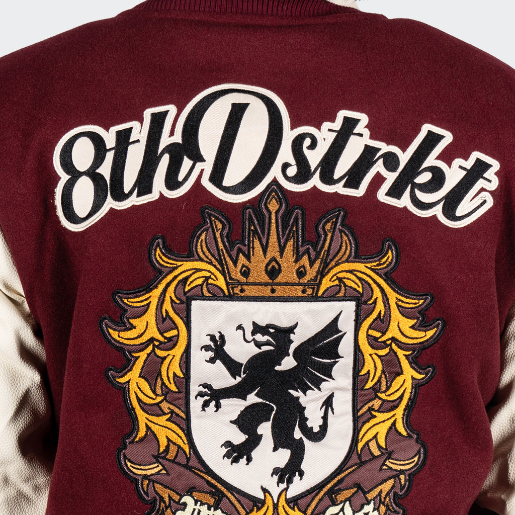 Men's TWO MILL TWENTY Royal Throne Dragon Slayer Varsity Bomber Jacket Burgundy