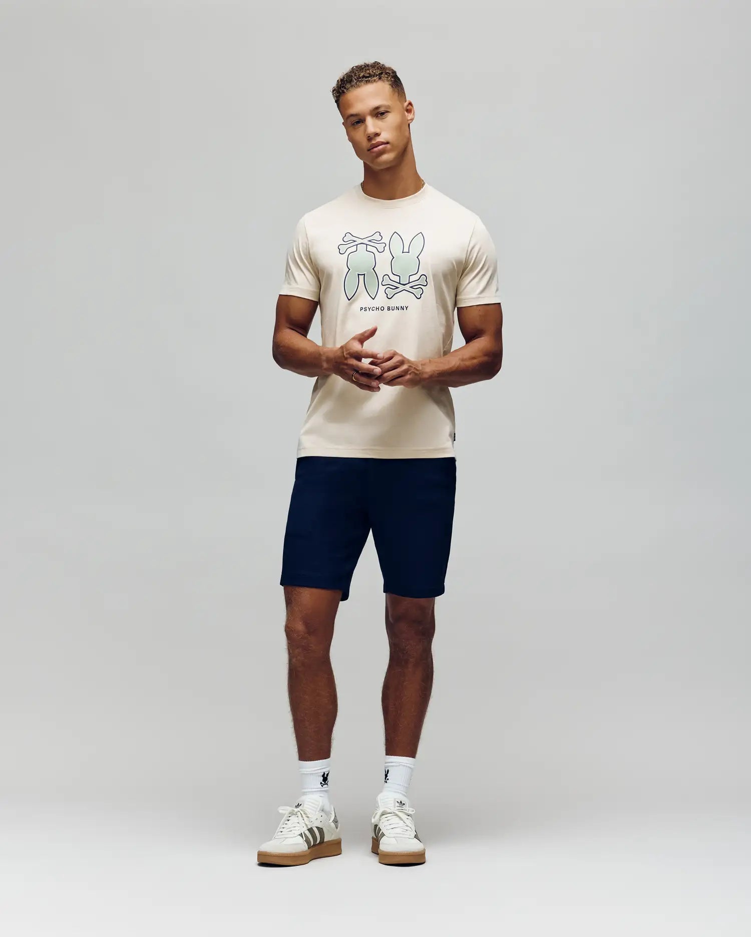 Men's Psycho Bunny Dawson Graphic Tee White Cap Gray