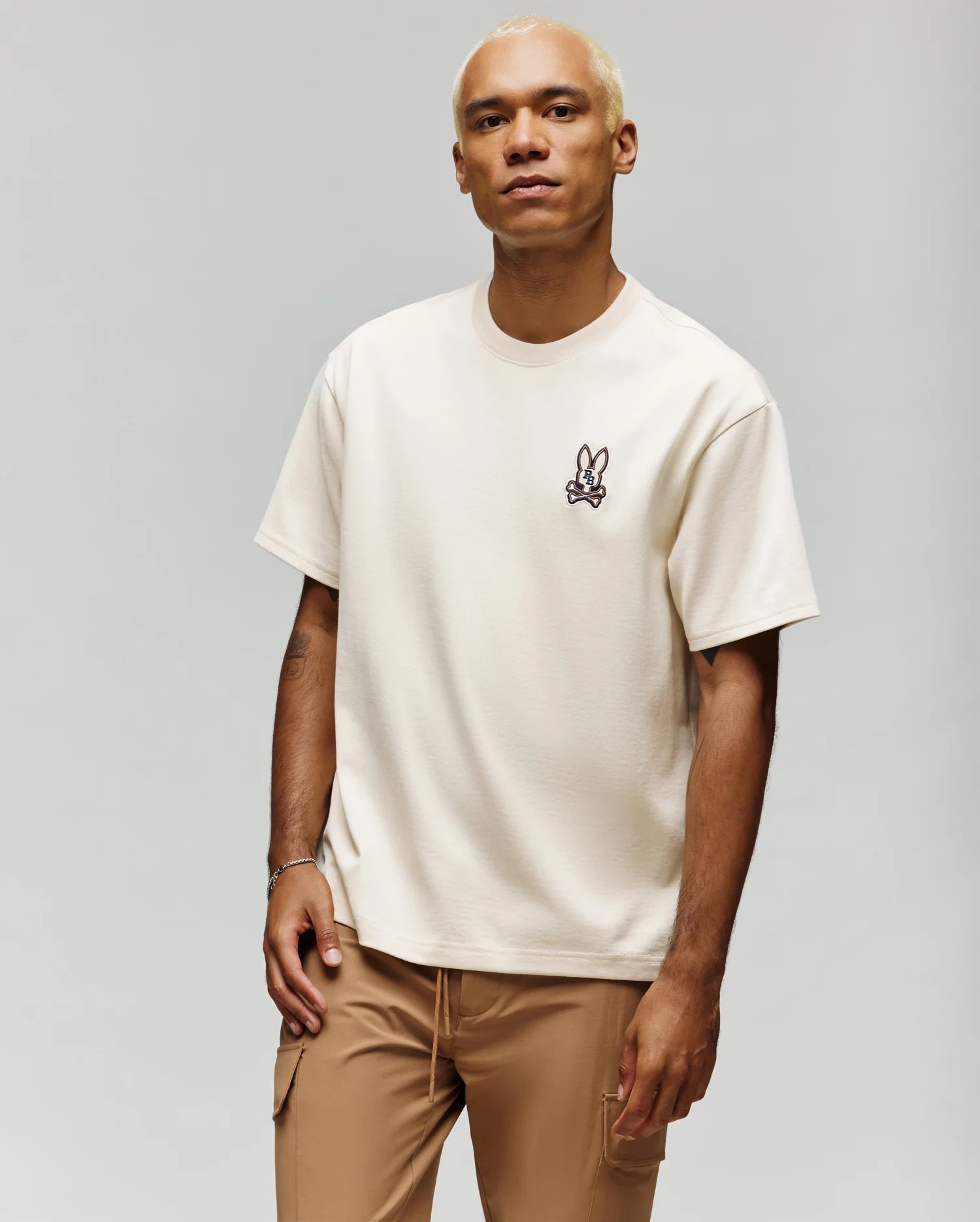 Men's Psycho Bunny Wade Relaxed Fit Chest Tee White Cap Grey