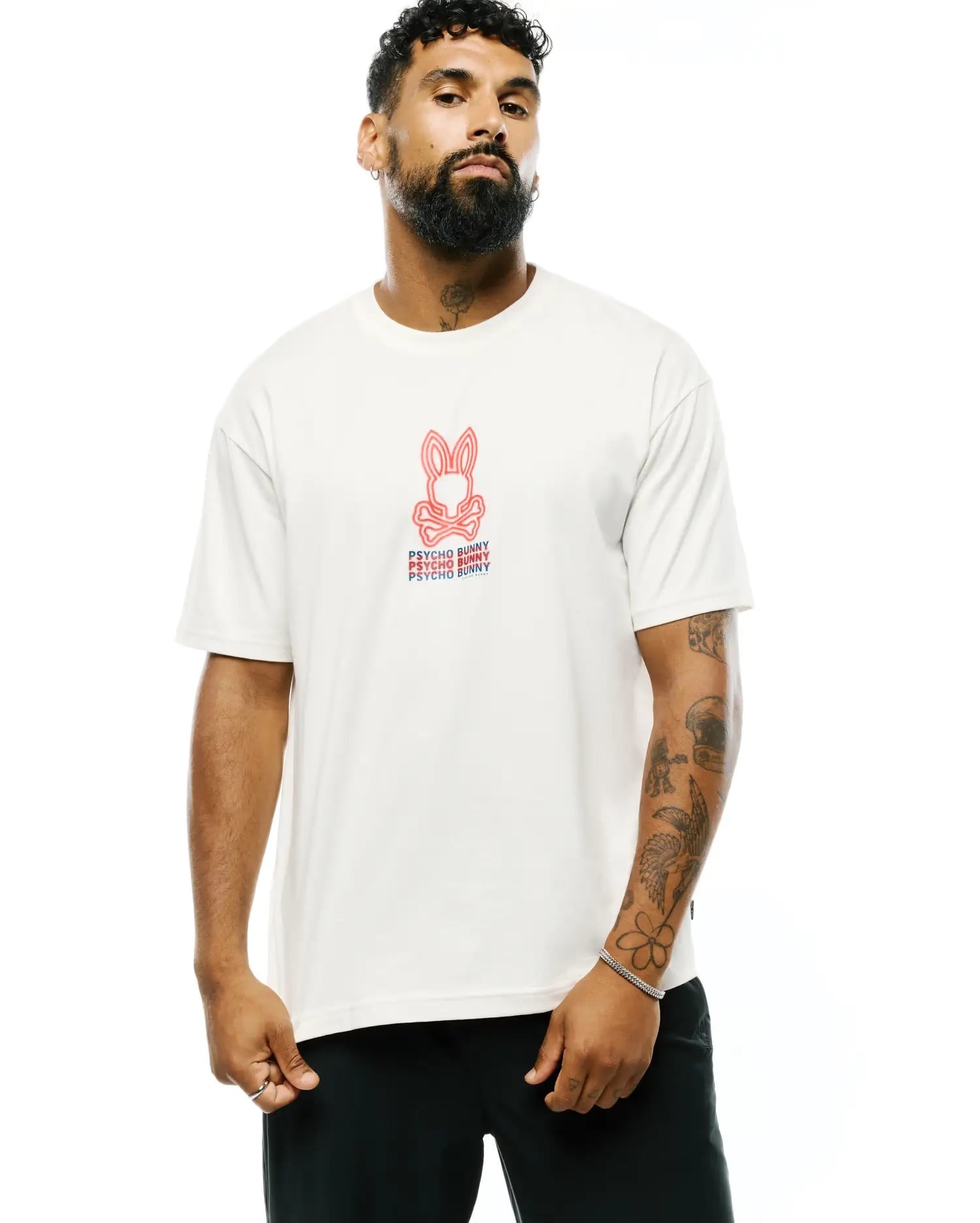 Men's Psycho Bunny Alex Pima Cotton Back Graphic Tee Ecru